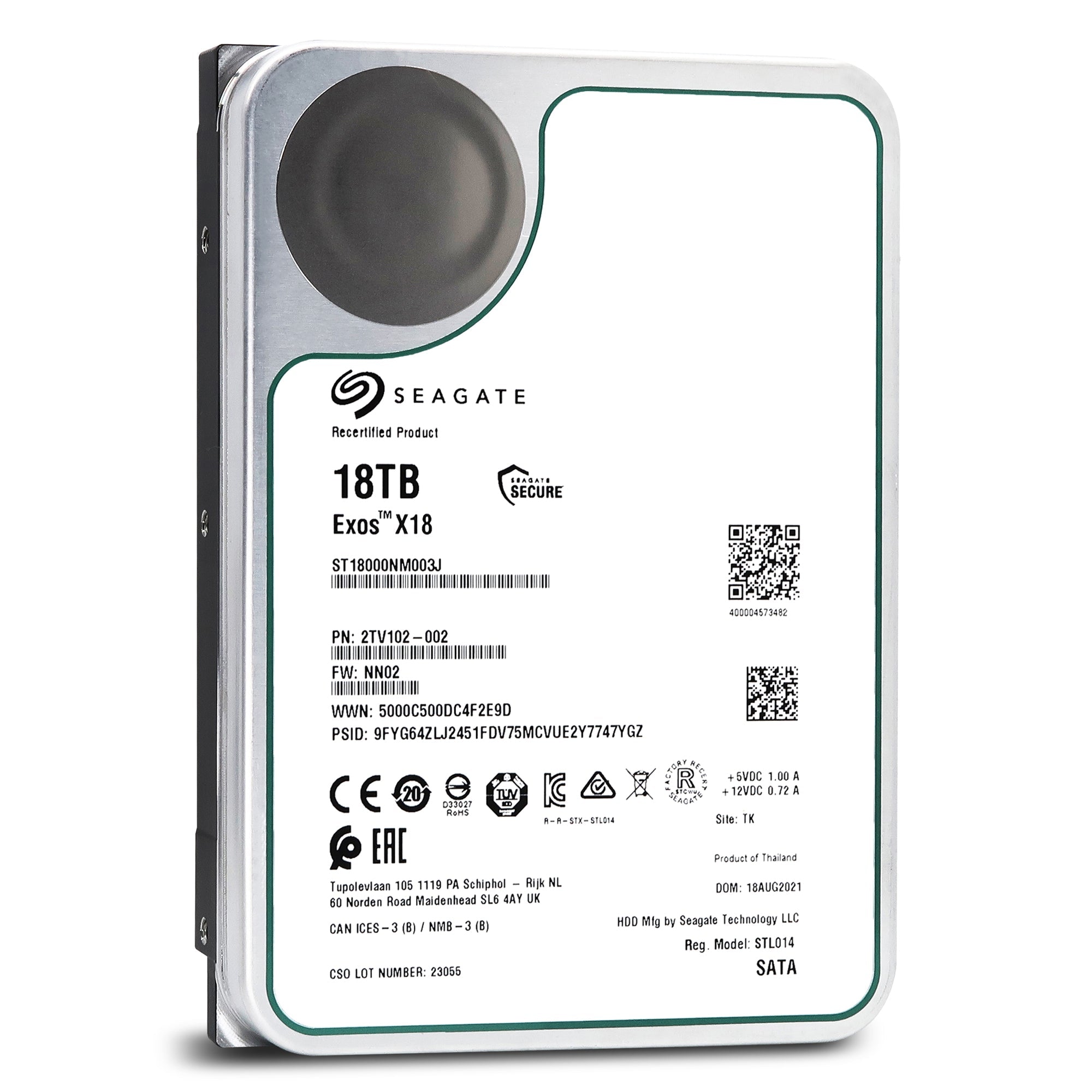 Seagate Exos X18 ST18000NM003J 18TB 7.2K RPM SATA 6Gb/s 4Kn 3.5in Refurbished HDD