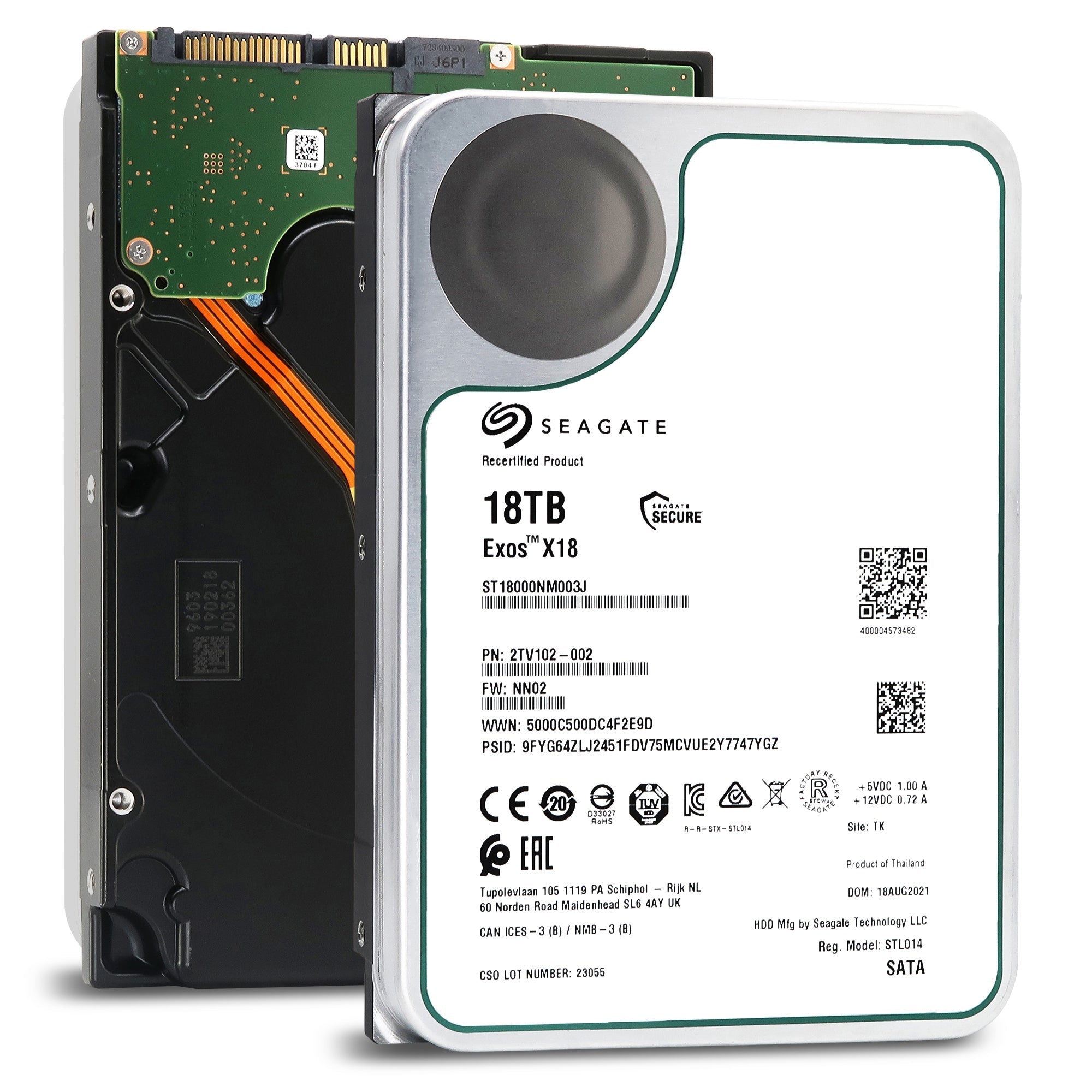 Seagate Exos X18 ST18000NM003J 18TB 7.2K RPM SATA 6Gb/s 4Kn 3.5in Refurbished HDD
