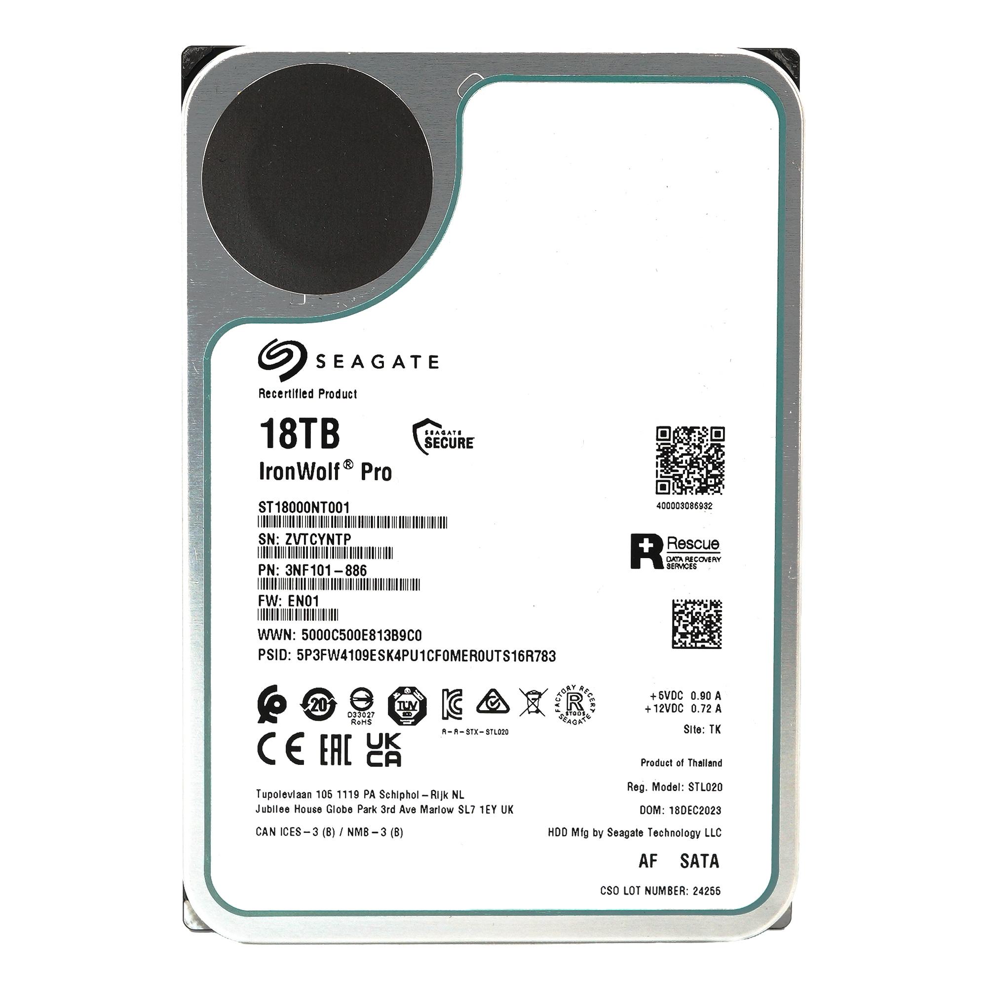 Seagate IronWolf Pro ST18000NT001 18TB 7.2K RPM SATA 6Gb/s NAS 3.5in Recertified Hard Drive
