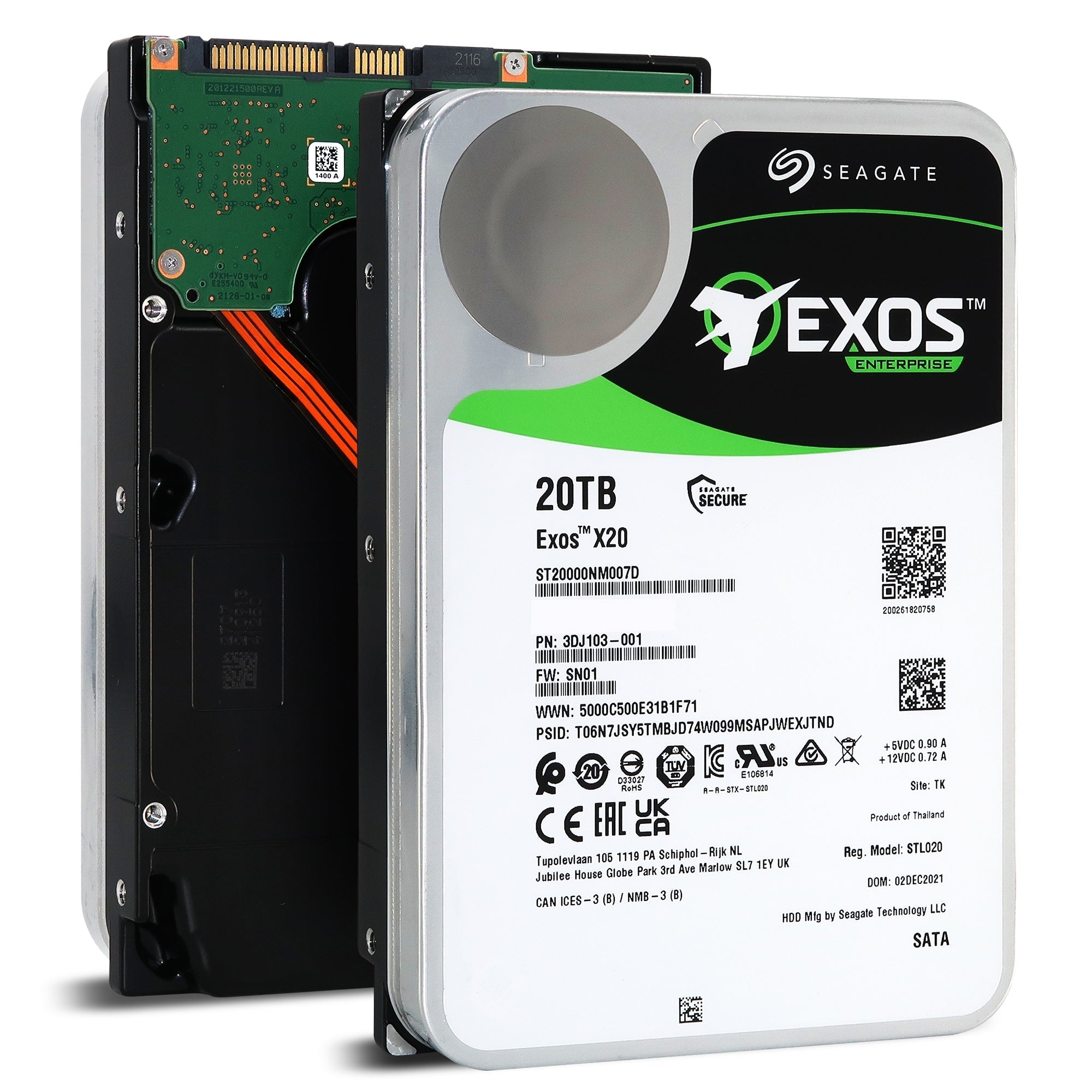 Seagate Exos X20 ST20000NM007D 20TB 7.2K RPM SATA 6Gb/s 512e 3.5in Hard Drive