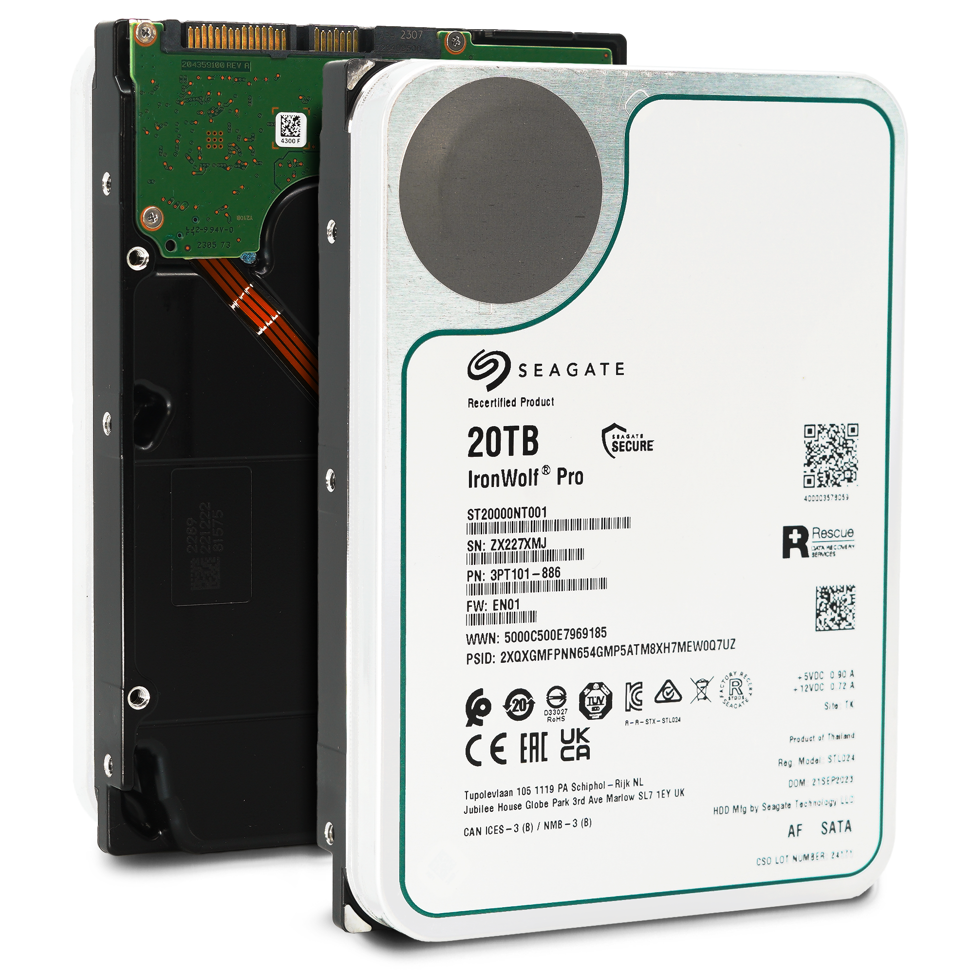 Seagate Ironwolf Pro ST20000NT001 20TB 7.2K RPM SATA 6Gb/s 512e NAS 3.5in Recertified Hard Drive