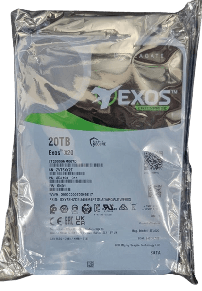 Seagate Exos X20 ST20000NM007D 20TB 7.2K 256MB SATA 6.0Gb/s 3.5" Hard Drive
