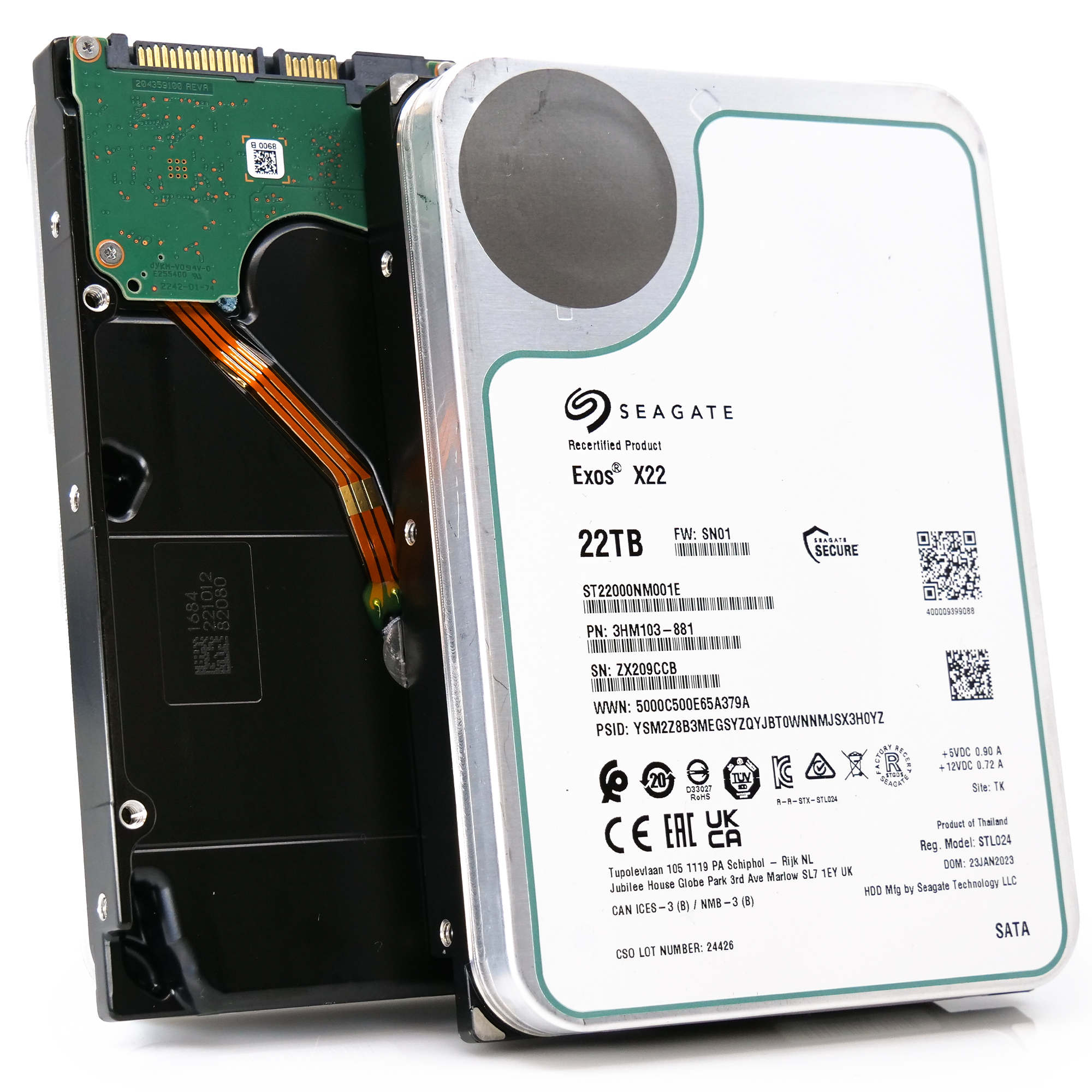 Seagate Exos X22 ST22000NM001E 22TB 7.2K RPM SATA 6Gb/s 512e 3.5in Recertified Hard Drive