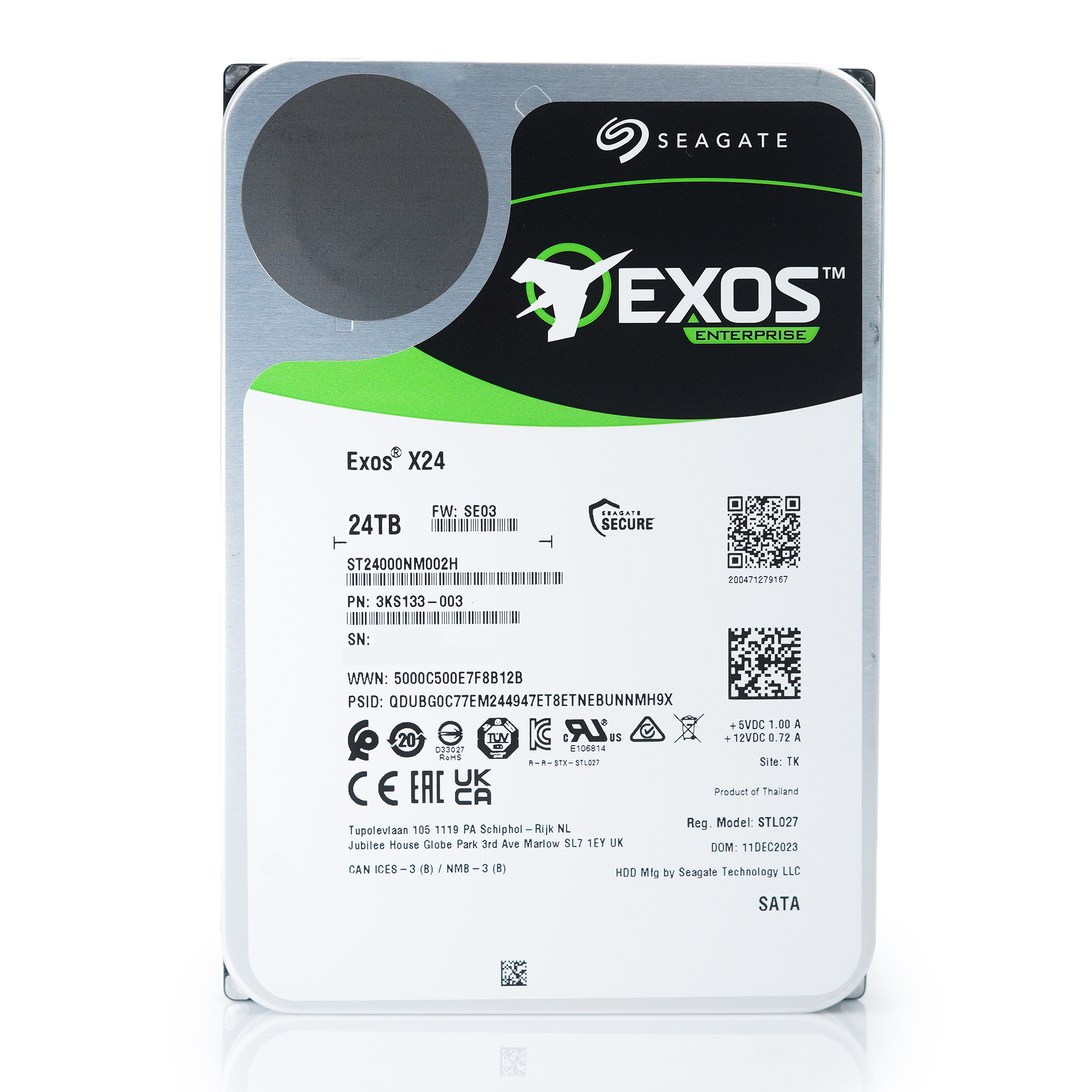 Seagate Exos X24 ST24000NM002H 24TB 7.2K RPM SATA 6Gb/s 512e FastFormat 3.5in Hard Drive
