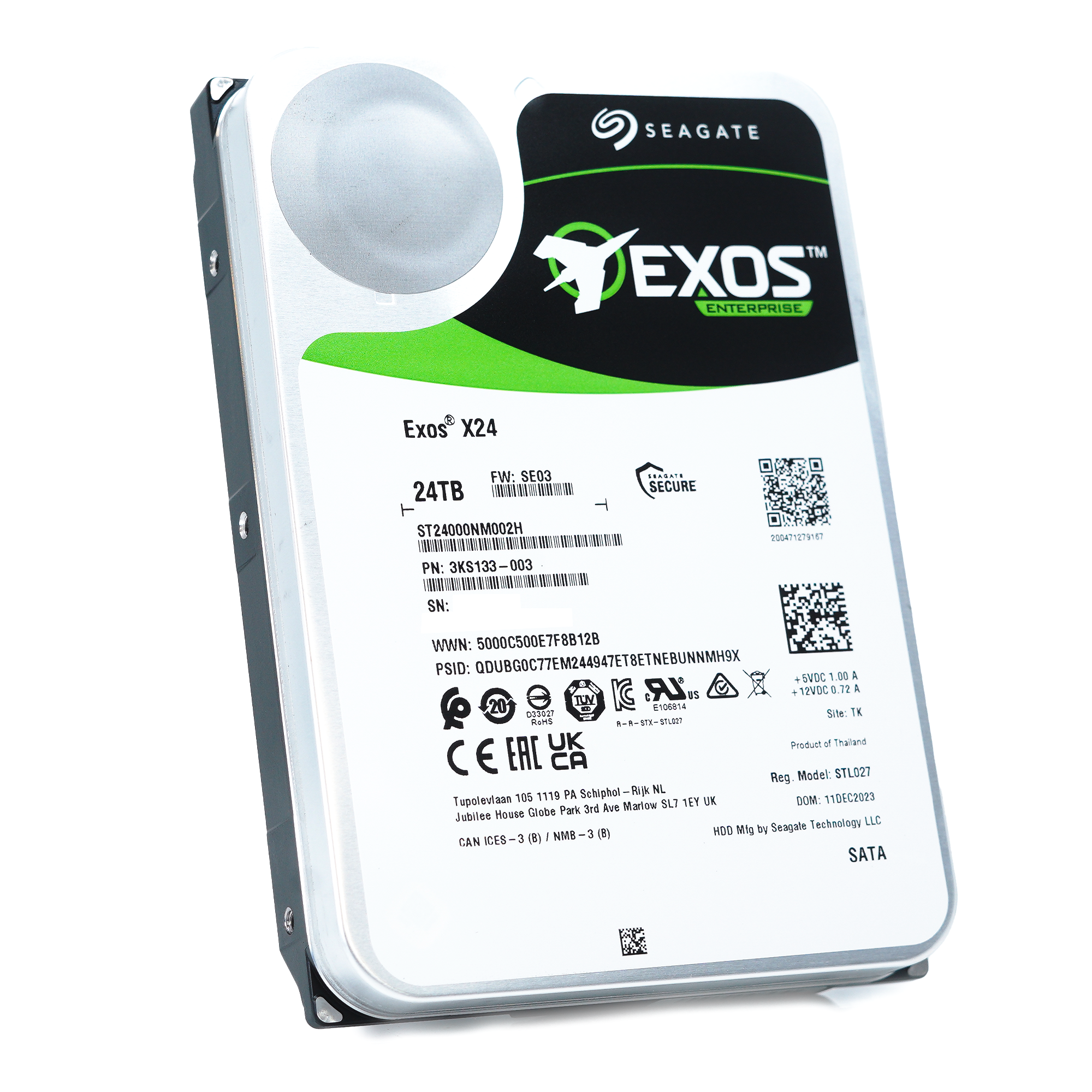 Seagate Exos X24 ST24000NM002H 24TB 7.2K RPM SATA 6Gb/s 512e FastFormat 3.5in Hard Drive