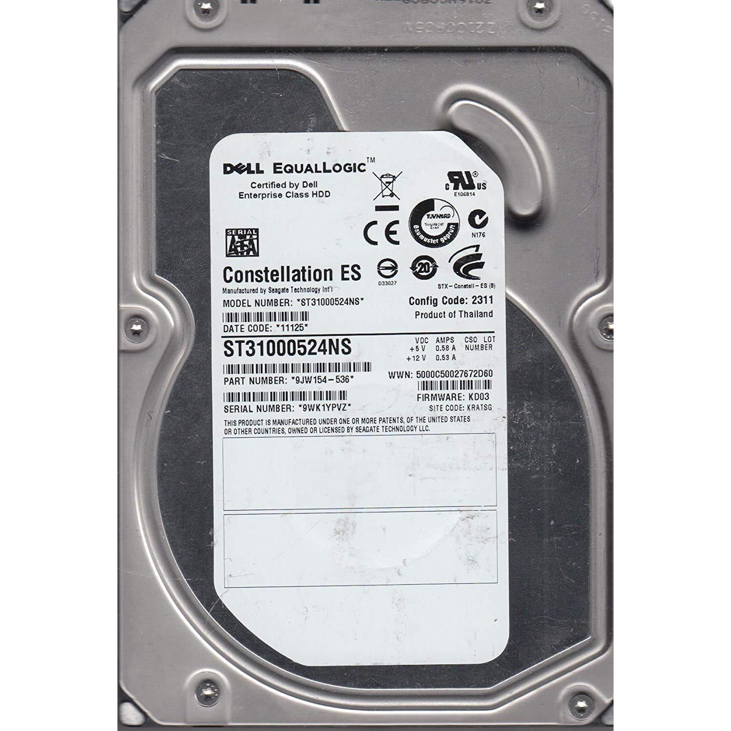 ST31000524NS, 9WK, KRATSG, PN 9JW154-536, FW KD03, Dell 1TB SATA 3.5 Hard Drive-FoxTI