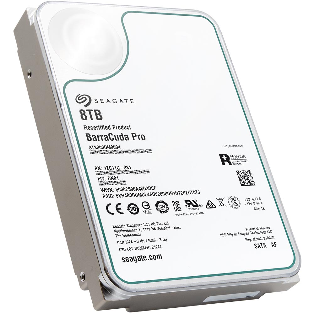 Seagate BarraCuda Pro ST8000DM0004 8TB 7.2K RPM SATA 6Gb/s 512e 3.5in Recertified Hard Drive
