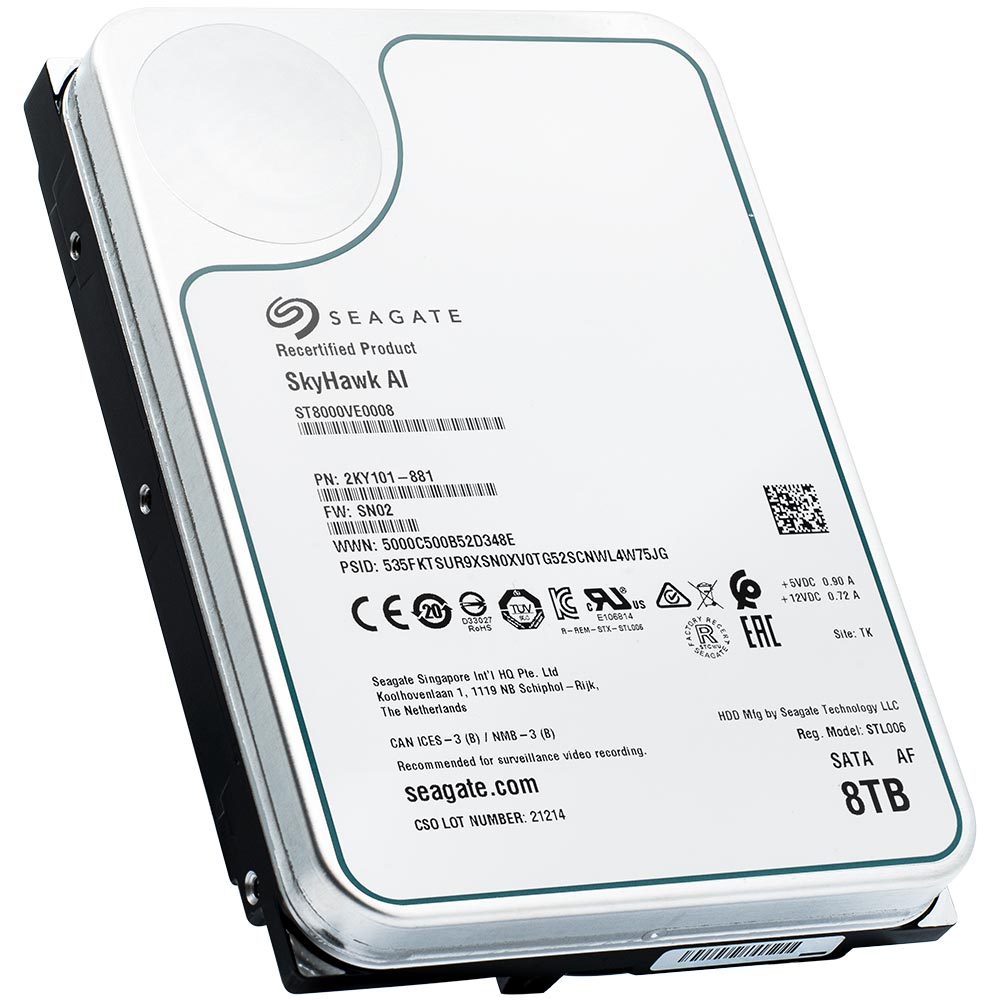 Seagate Skyhawk Surveillance ST8000VE0008 8TB 7.2K RPM SATA 6Gb/s 512e 3.5in Recertified Hard Drive