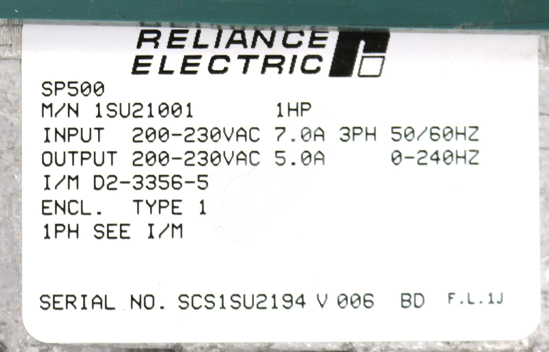 1SU21001 by Reliance Electric 1HP 230V AC Drive SP500 New Surplus Factory Package