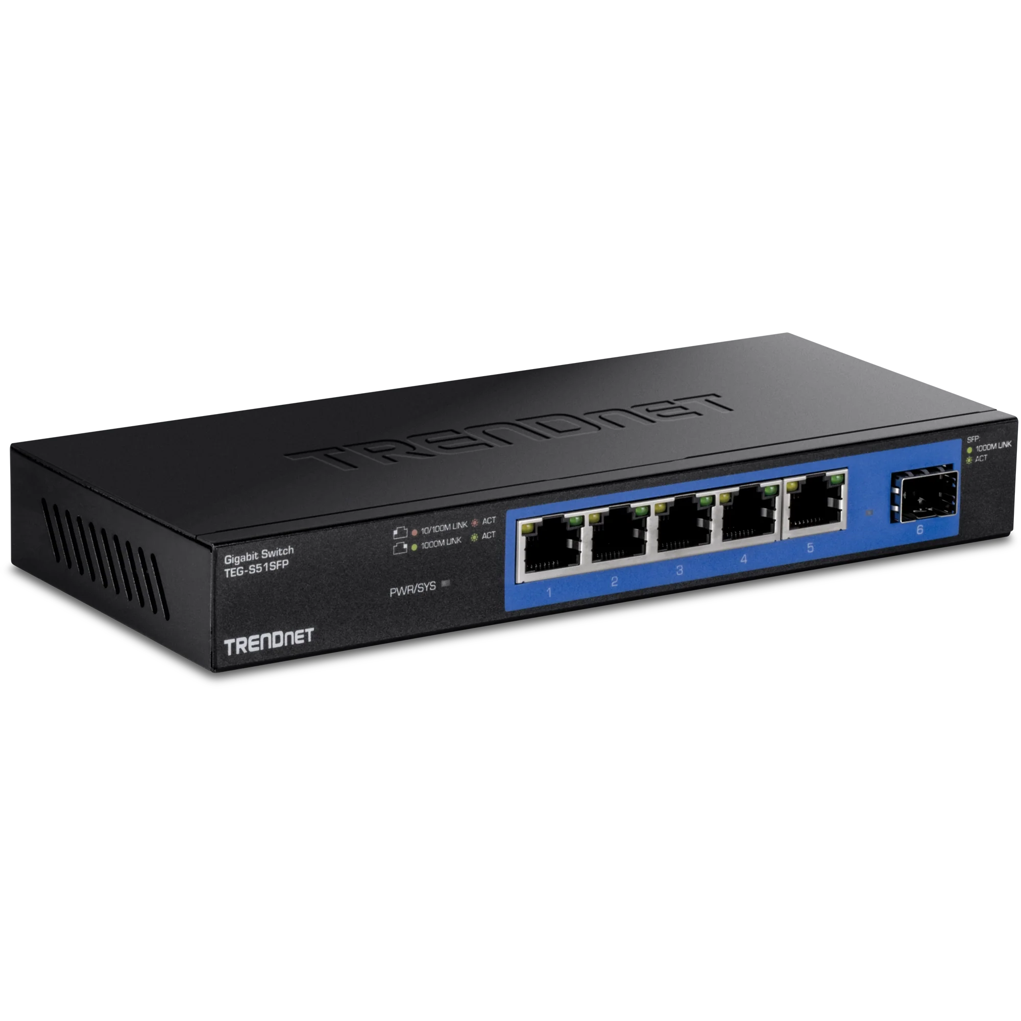 TRENDnet TEG-S51SFP Rear Port 4-Port Gigabit Switch with SFP Slot (Metal)