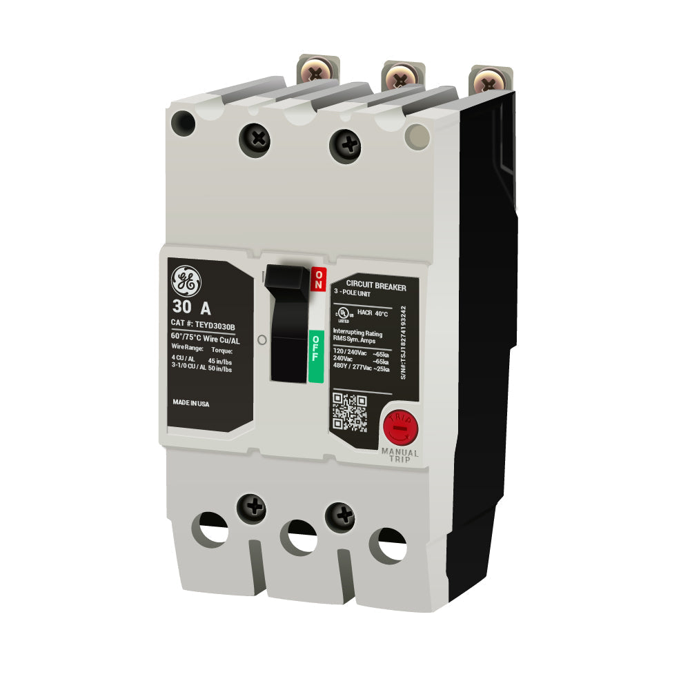 General Electric TEYD3030B 30A 3-Pole Molded Case Circuit Breaker 480/277VAC Bolt-On