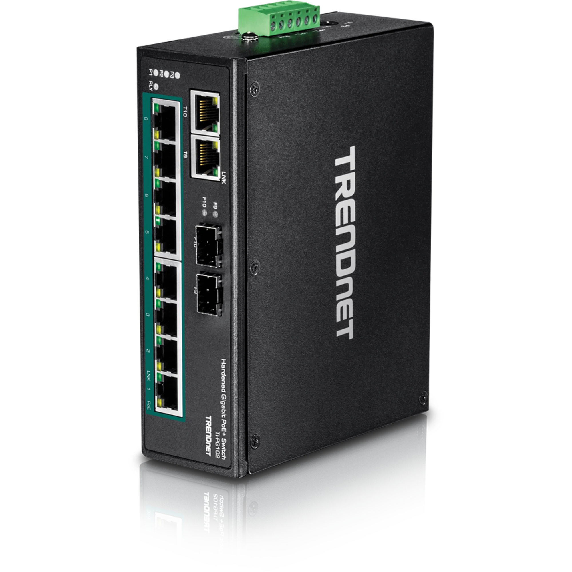 TRENDnet TI-PG102 10-Port Hardened Industrial Gigabit PoE+ DIN-Rail Switch