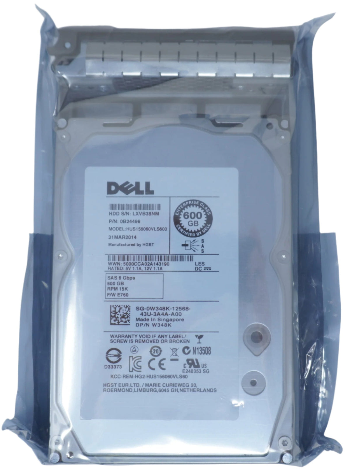 Dell HUS156060VLS600 W348K 600gb 15k 3.5in SAS Hard Drive