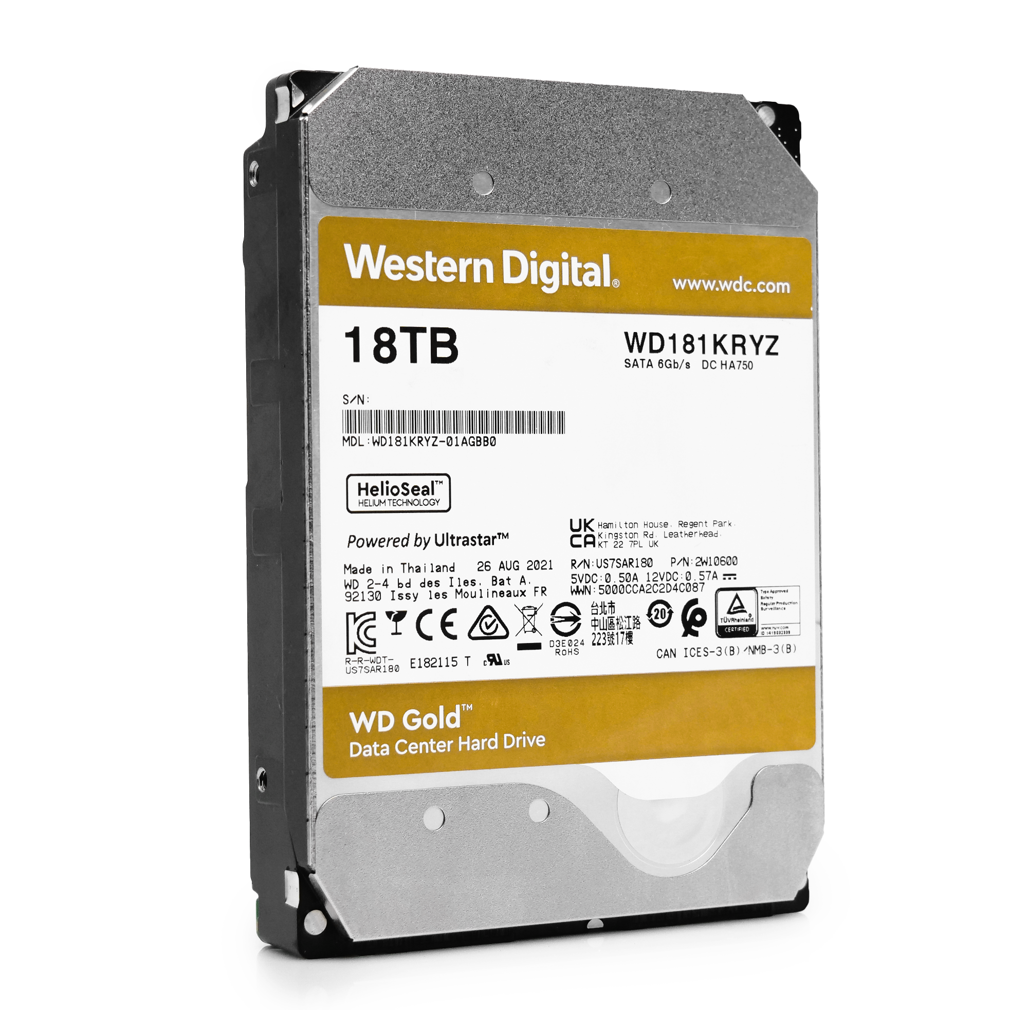 Western Digital Gold WD181KRYZ 18TB 7.2K RPM SATA 6Gb/s 512e Enterprise 3.5in Refurbished HDD