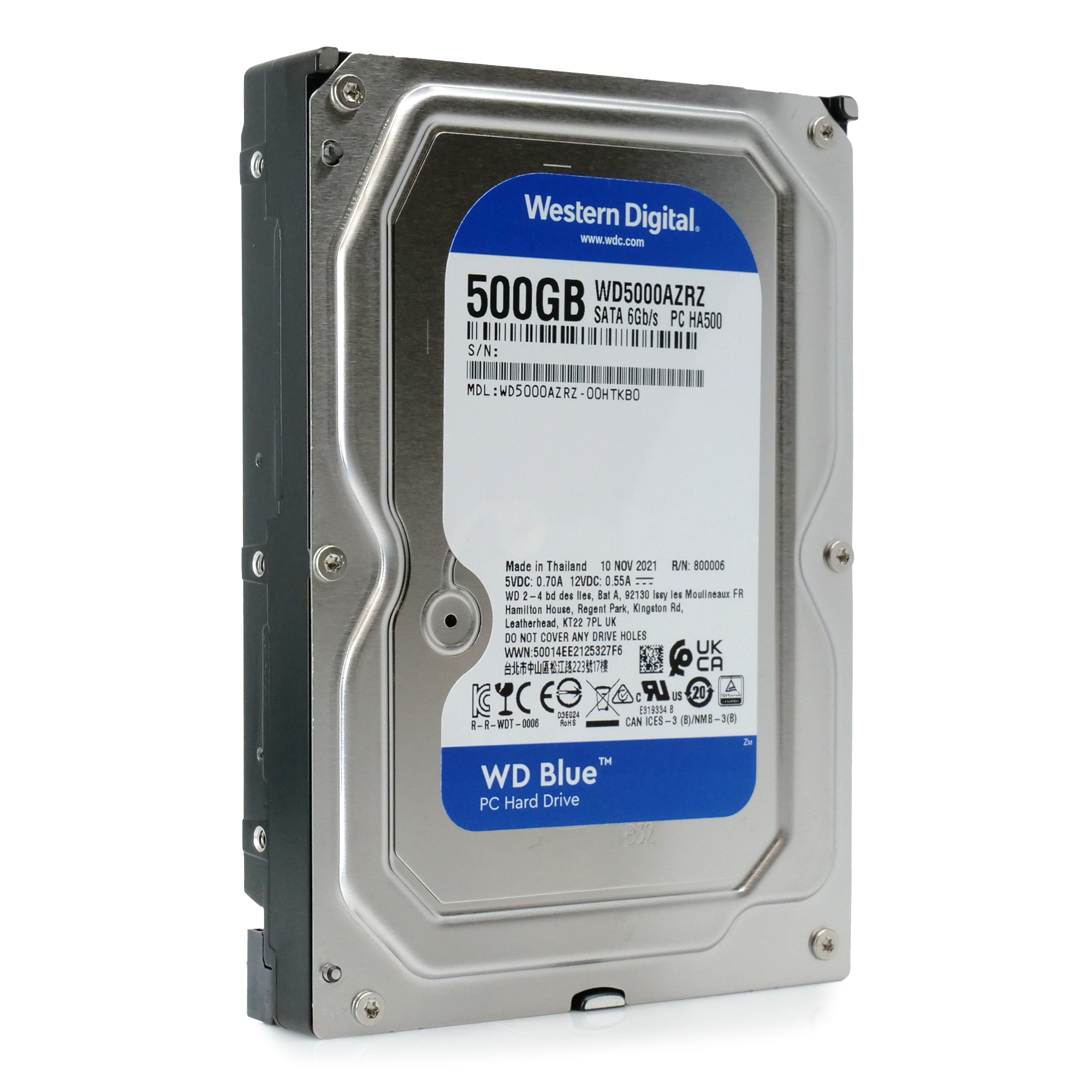 Western Digital Blue WD5000AZRZ 500GB 5.4K RPM SATA 6Gb/s 3.5in Hard Drive