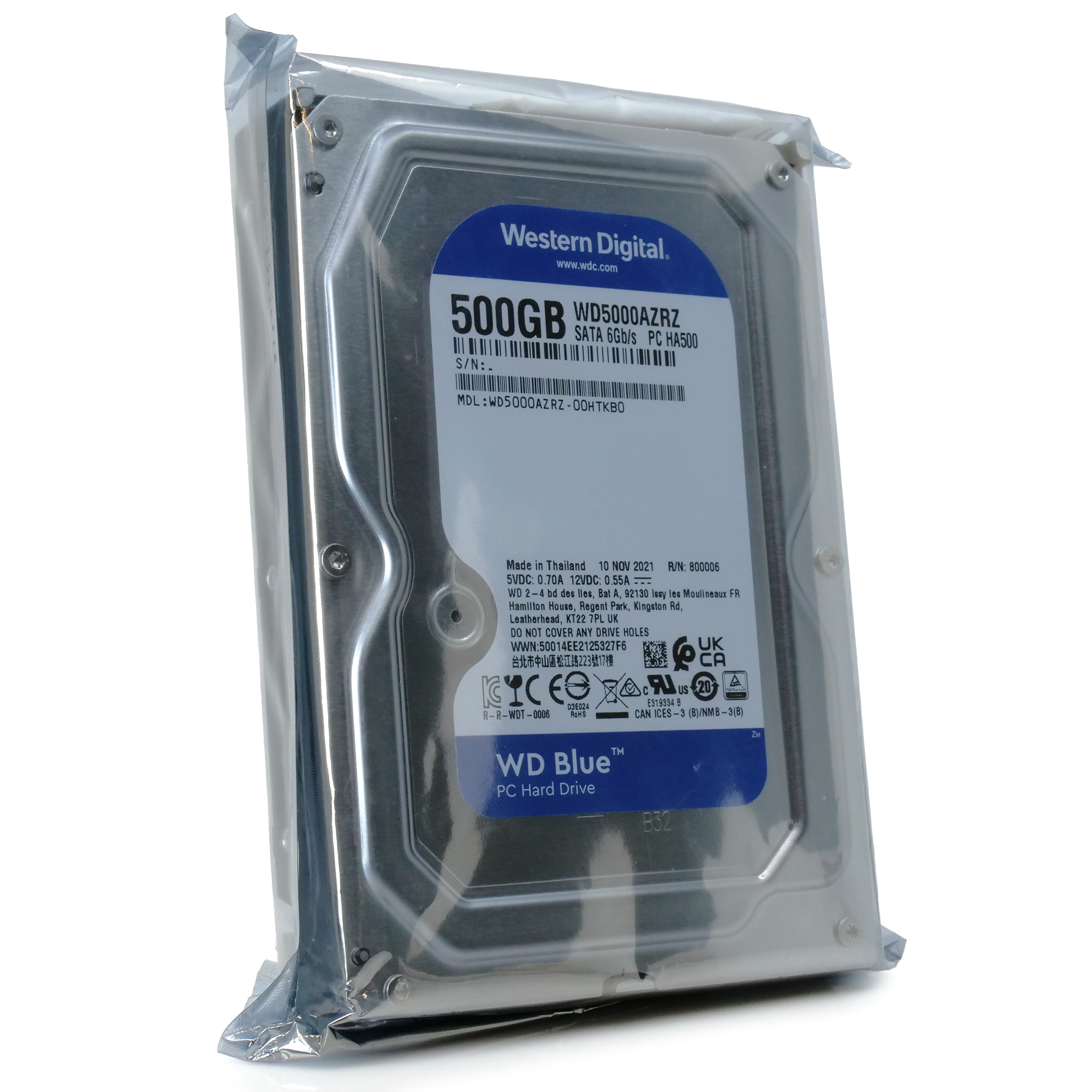 Western Digital Blue WD5000AZRZ 500GB 5.4K RPM SATA 6Gb/s 3.5in Hard Drive