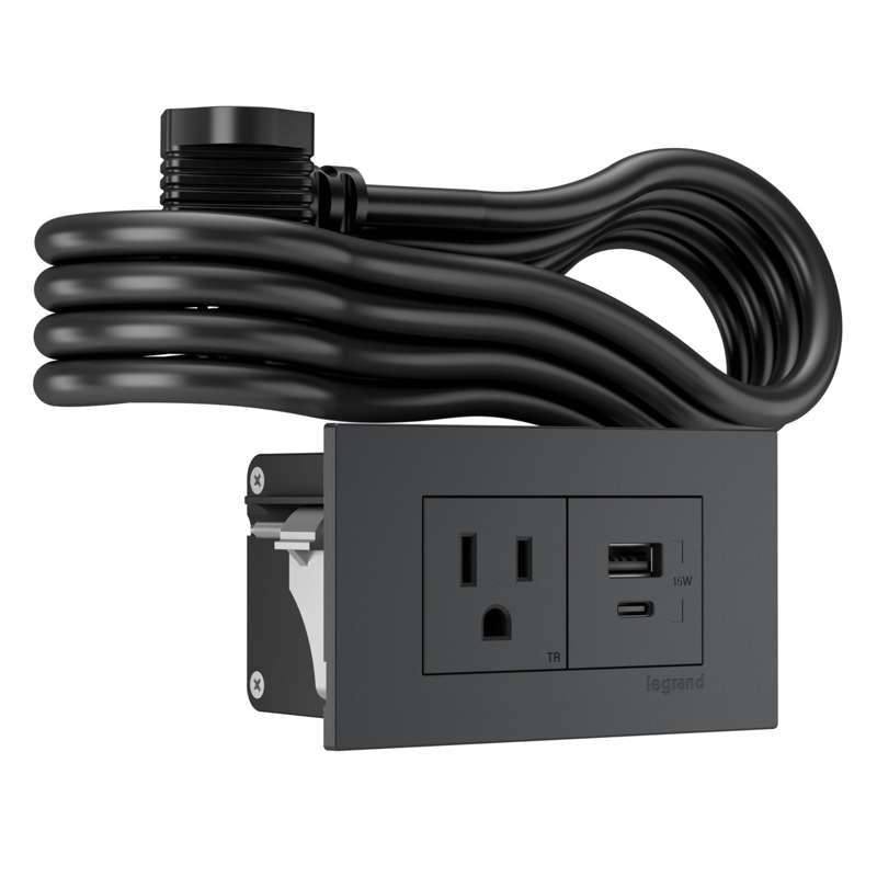 Wiremold dash Furniture Power Center, Outlet and USB A/C, Graphite