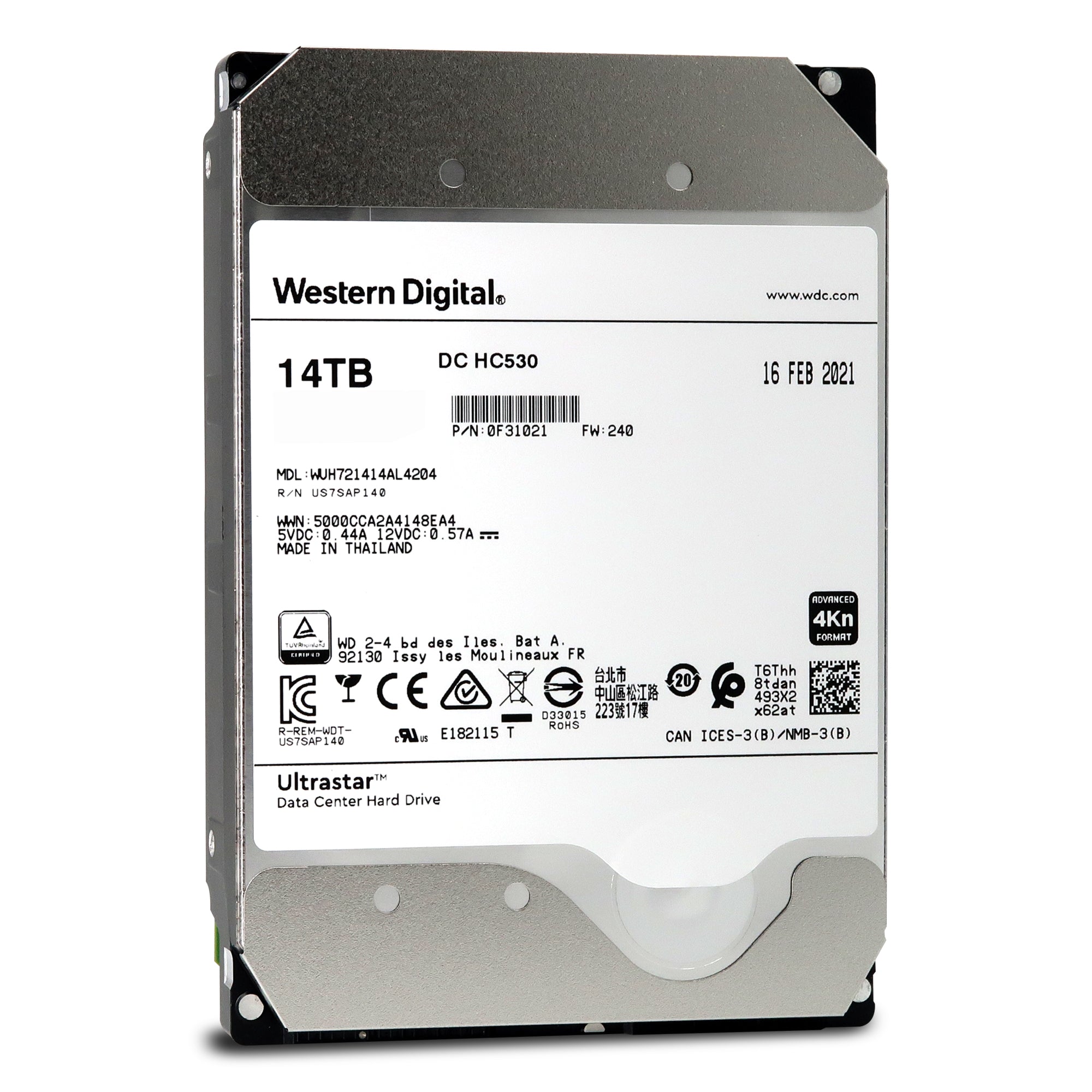 Western Digital Ultrastar DC HC530 WUH721414AL4204 0F31021 14TB 7.2K RPM Single Port SAS 12Gb/s 4Kn 3.5in Hard Drive