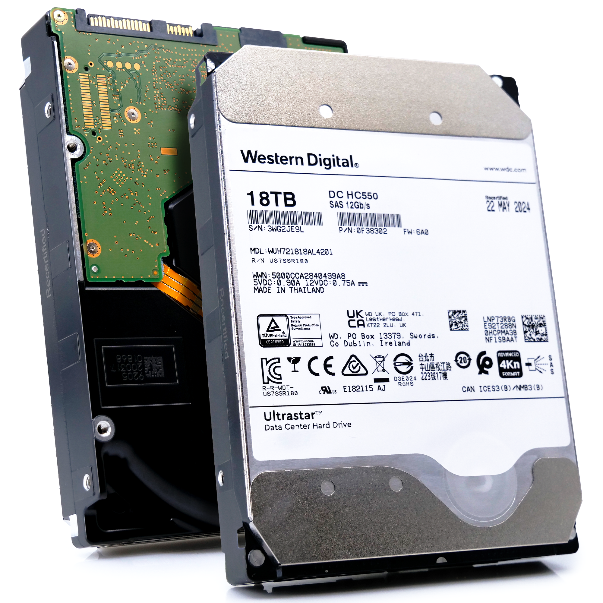 Western Digital Ultrastar HC550 WUH721818AL4201 0F38302 18TB 7.2K RPM SAS 12Gb/s 4Kn 3.5in Recertified Hard Drive