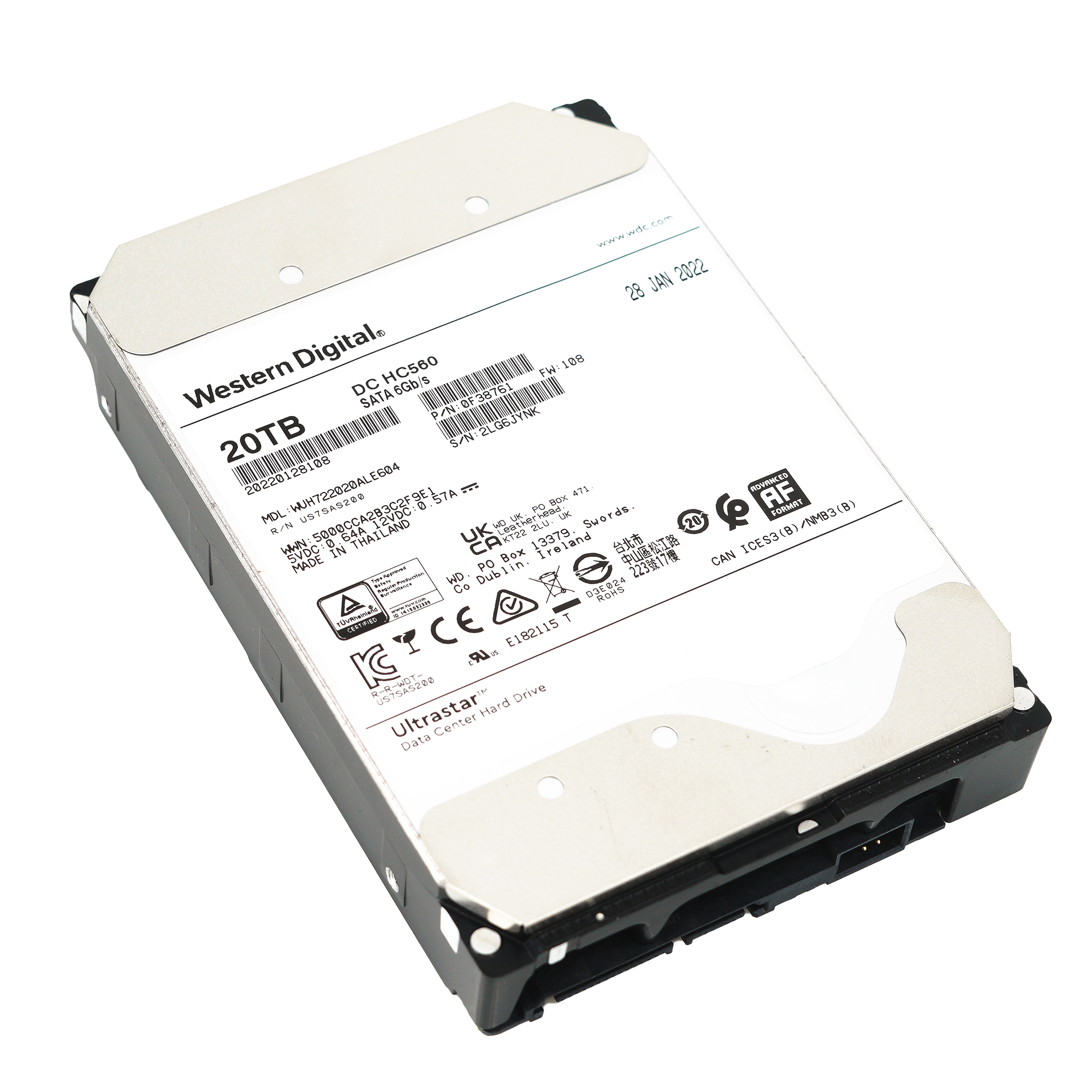 Western Digital Ultrastar HC560 WUH722020ALE604 0F38761 20TB 7.2K RPM Power Disable SATA 6Gb/s 512e 3.5in Hard Drive