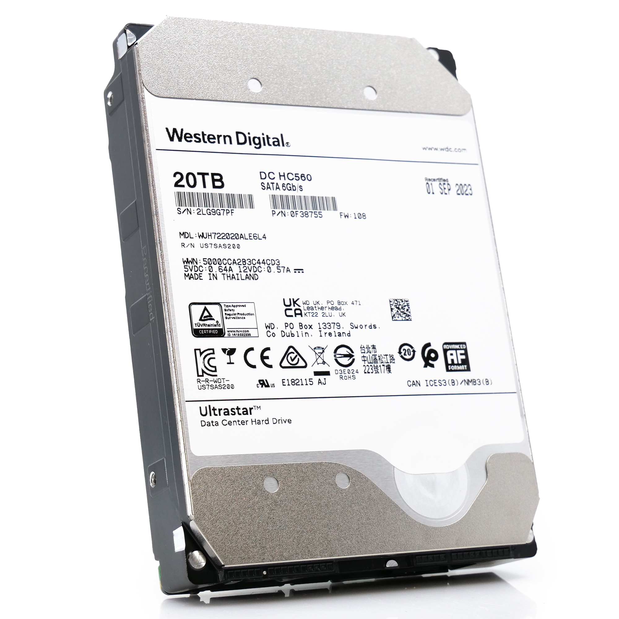 Western Digital Ultrastar DC HC560 WUH722020ALE6L4 20TB 7.2K RPM SATA 6Gb/s 3.5in Recertified Hard Drive