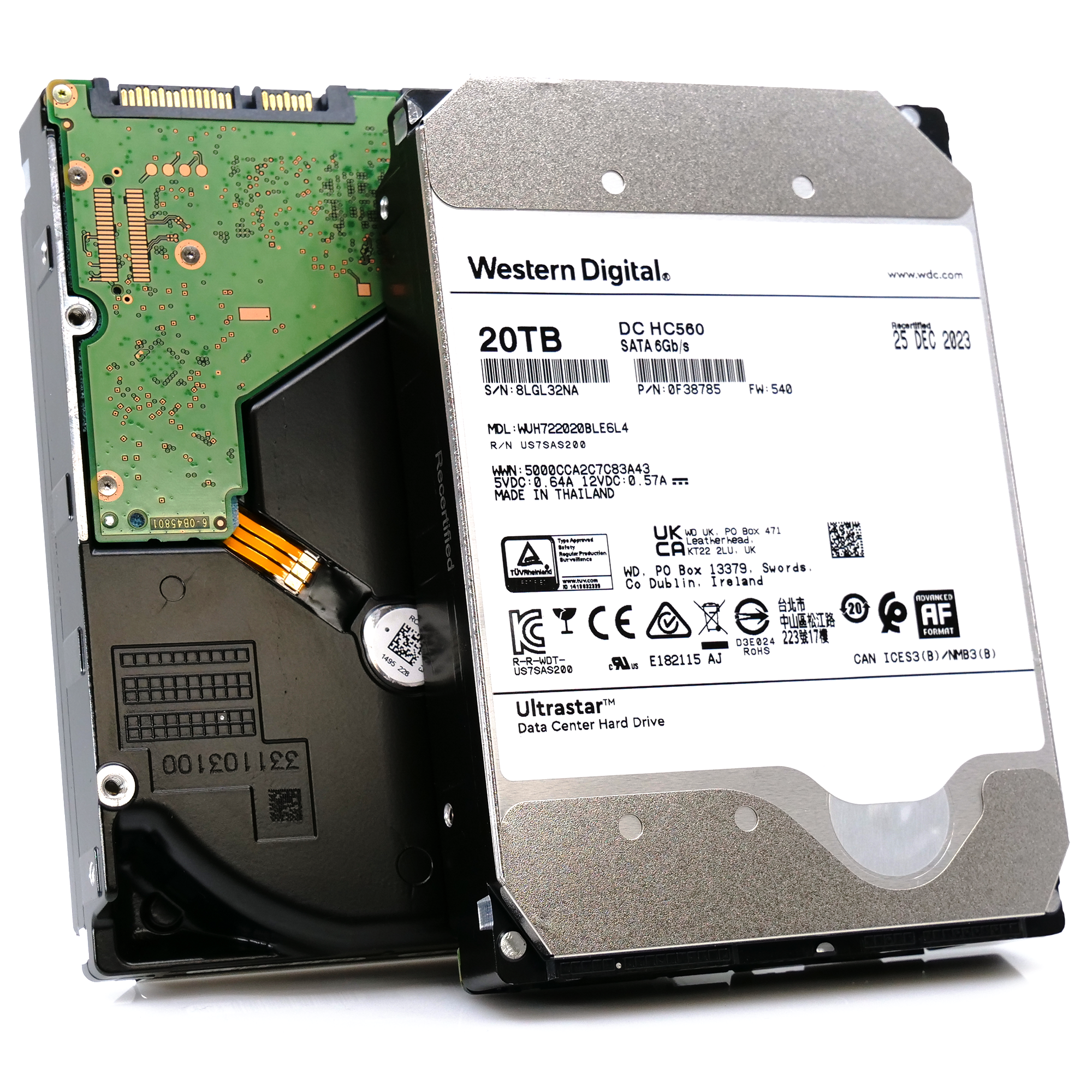 Western Digital Ultrastar DC HC560 WUH722020BLE6L4 0F38785 20TB 7.2K RPM SATA 6Gb/s 512e 3.5in Recertified Hard Drive
