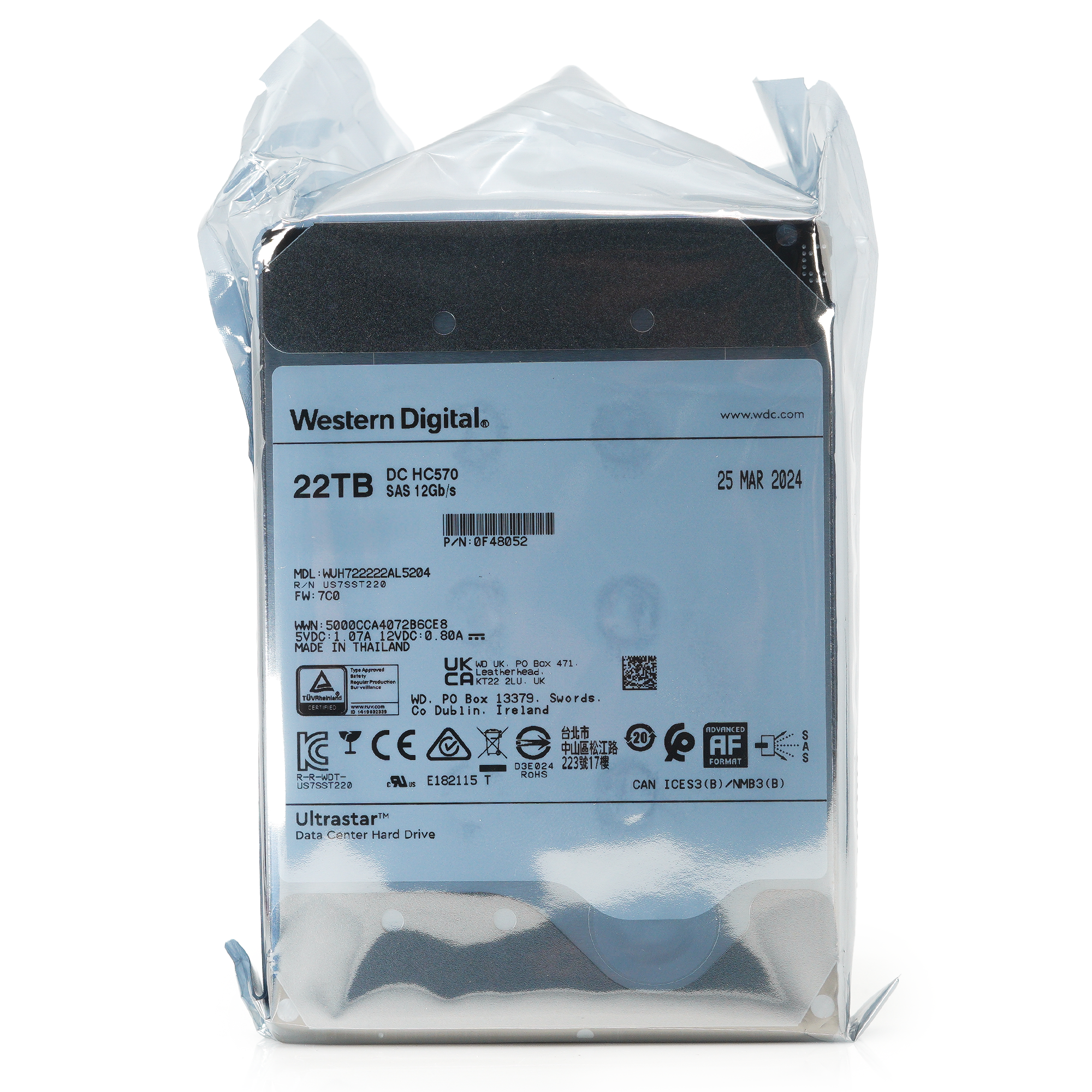 Western Digital Ultrastar DC HC570 WUH722222AL5204 0F48052 22TB 7.2K RPM SAS 12Gb/s 512e 3.5in Hard Drive