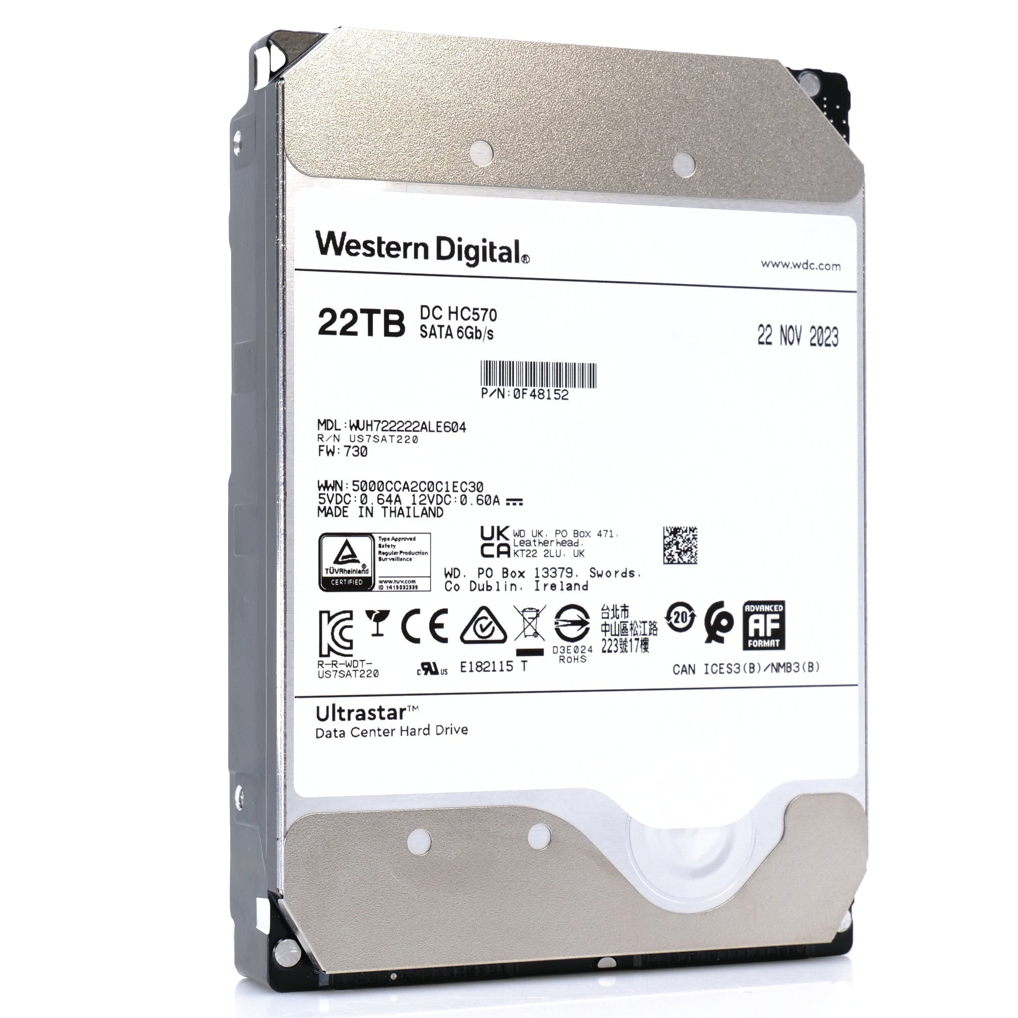 Western Digital Ultrastar HC570 WUH722222ALE604 0F48152 22TB 7.2K RPM SATA 6Gb/s 512e Power Disable 3.5in Hard Drive