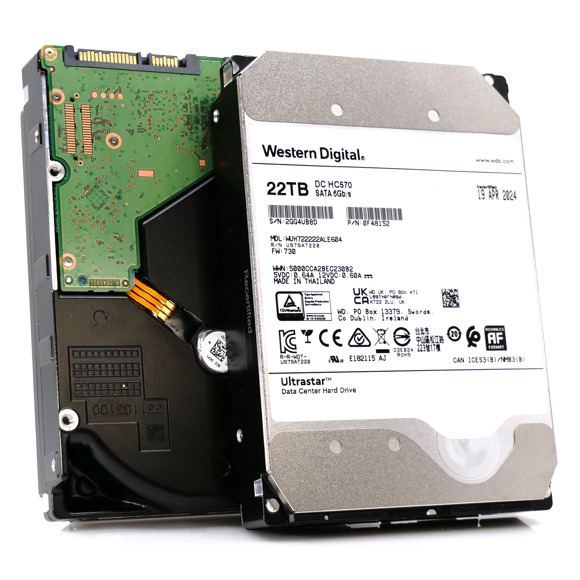 Western Digital Ultrastar HC570 WUH722222ALE604 0F48152 22TB 7.2K RPM SATA 6Gb/s 512e Power Disable 3.5in Recertified Hard Drive