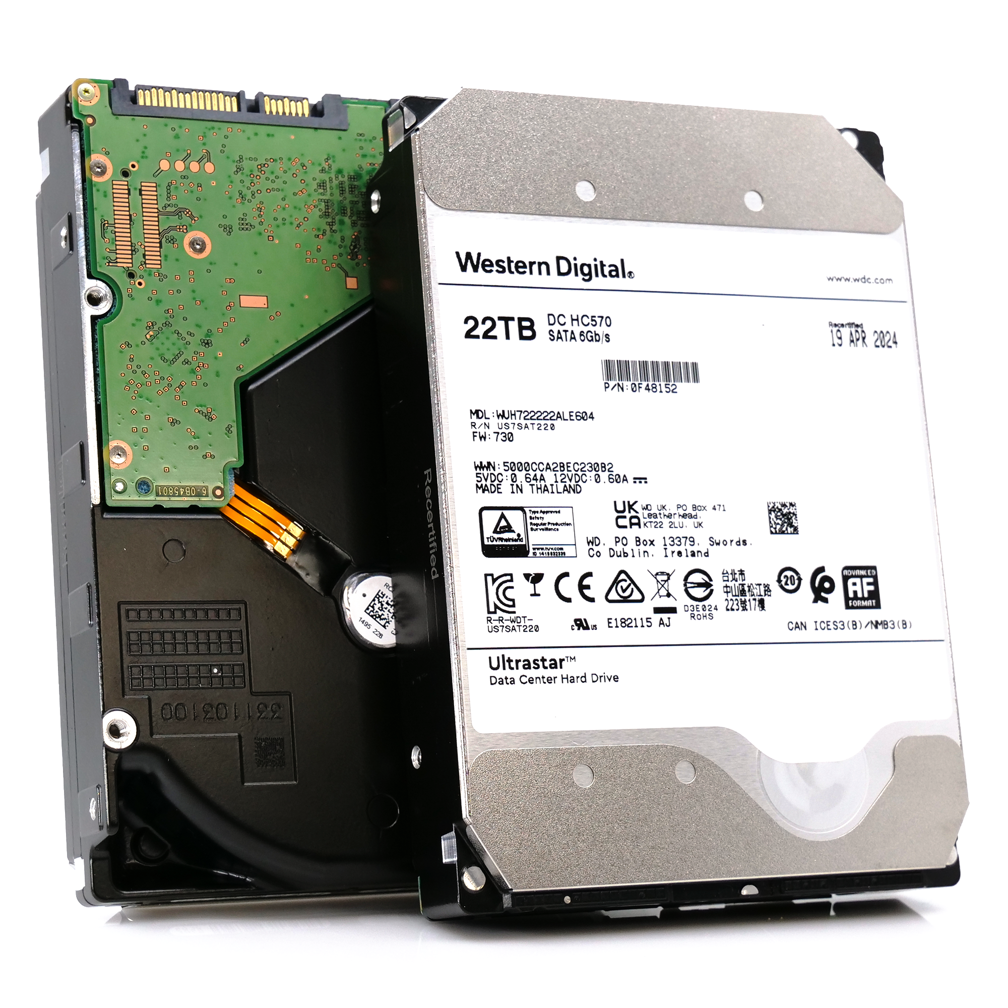 Western Digital Ultrastar HC570 WUH722222ALE604 0F48152 22TB 7.2K RPM SATA 6Gb/s 512e Power Disable 3.5in Refurbished HDD