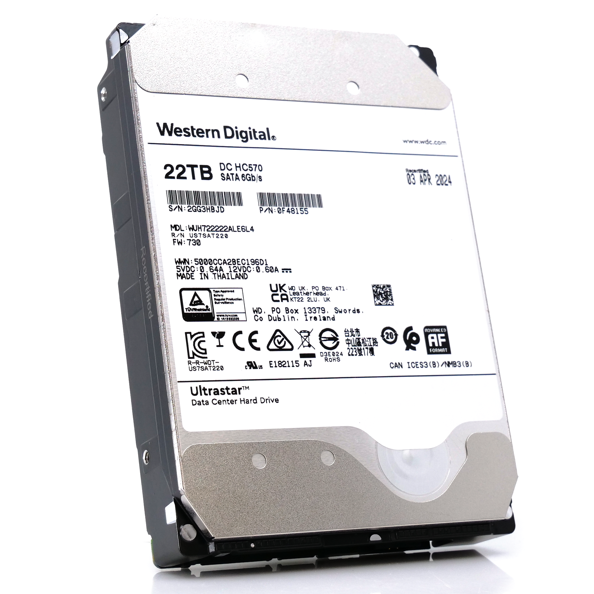 Western Digital Ultrastar DC HC570 WUH722222ALE6L4 0F48155 22TB 7.2K RPM SATA 6Gb/s 512e SE 3.5in Recertified Hard Drive