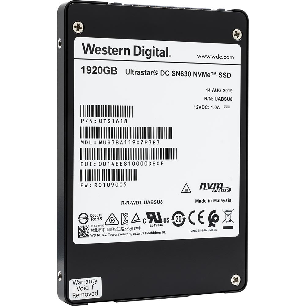 Western Digital Ultrastar DC SN630 WUS3BA119C7P3E3 1.92TB PCIe Gen 3.0 x4 8GB/s U.2 NVMe 2.5in Solid State Drive
