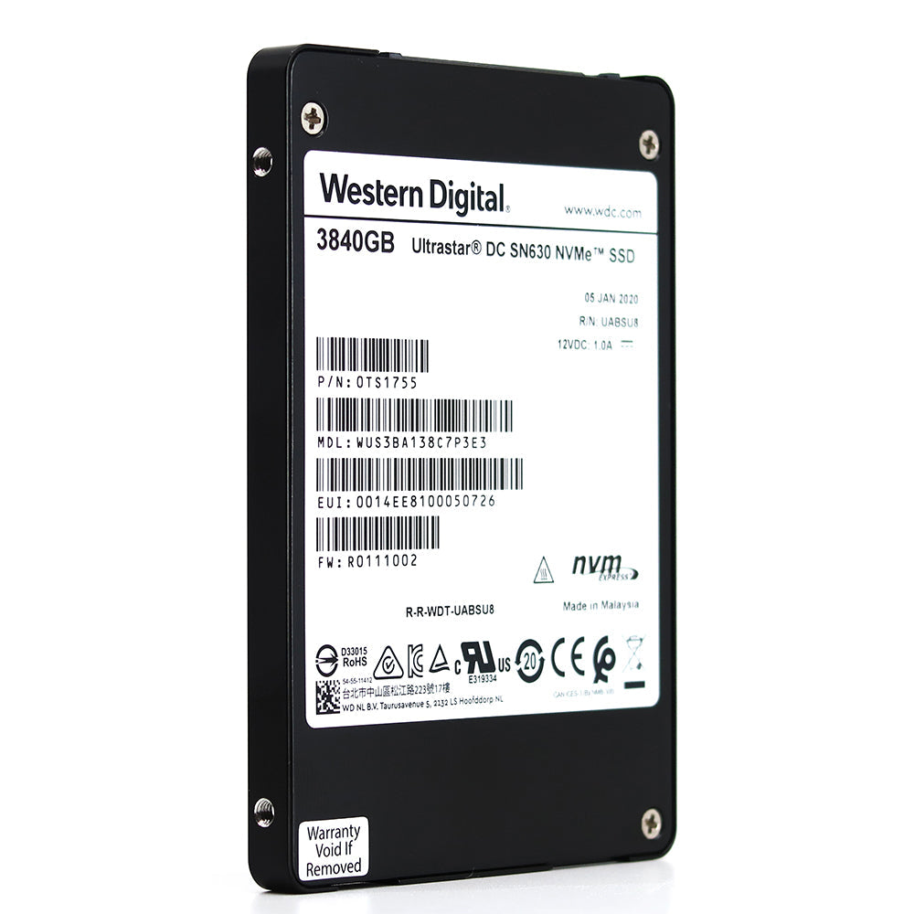 Western Digital Ultrastar DC SN630 WUS3BA138C7P3E3 0TS1755 3.84TB PCIe Gen 3.0 x4 4GB/s U.2 2.5in Refurbished SSD