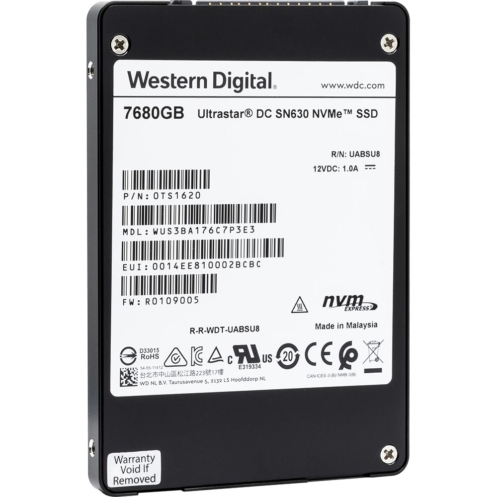 Western Digital Ultrastar DC SN630 WUS3BA176C7P3E3 7.68TB PCIe Gen 3.0 x4 8GB/s U.2 NVMe 2.5in Solid State Drive