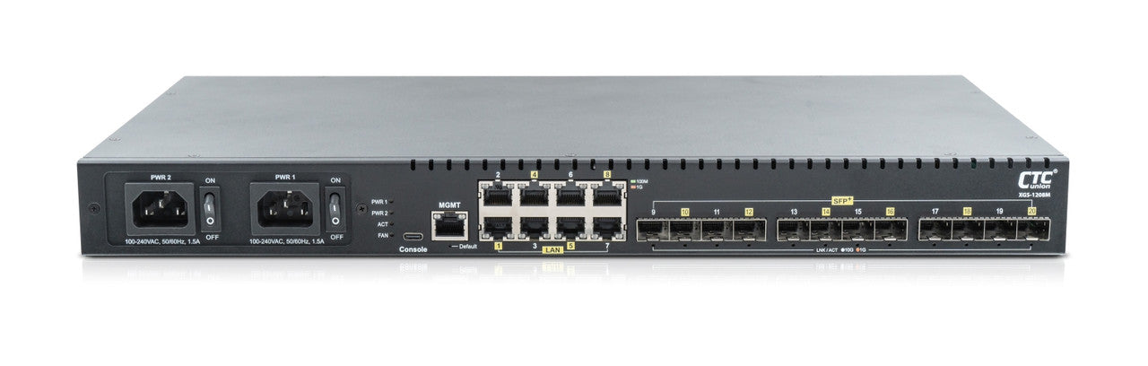 XGS-1208M-AC - 8x GbE RJ45 and 12x 10G SFP+ ports L2+ Managed 10G Ethernet Switch, AC power