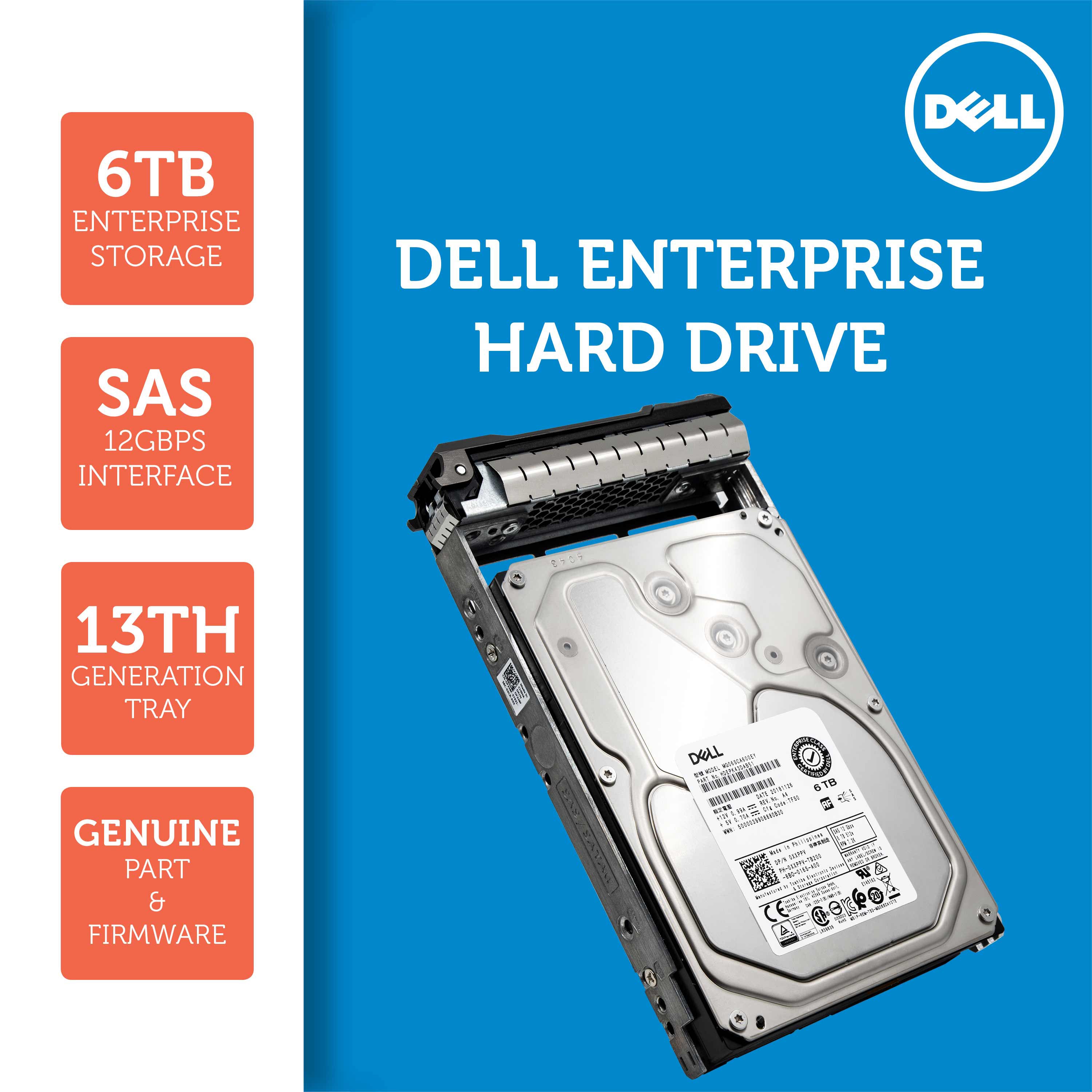 Dell G13 0XXPPV 6TB 7.2K RPM SAS 12Gb/s 512e 3.5in Recertified Hard Drive
