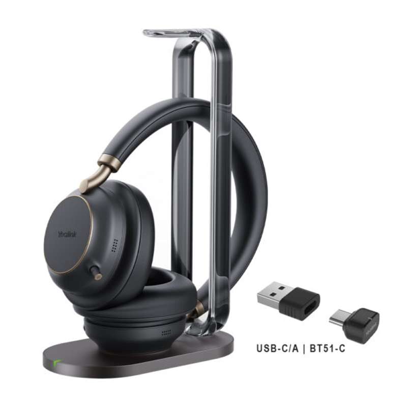 Yealink BH76 Plus with Charging Stand UC Black USB-C/A, Teams Headset with Charging Dock