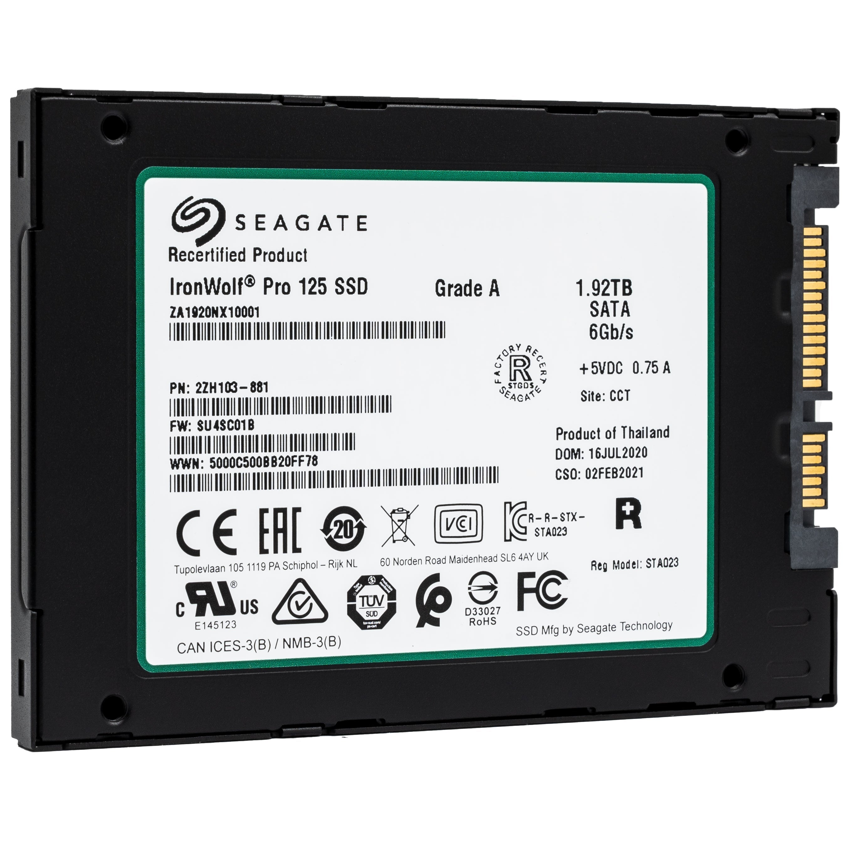 Seagate IronWolf Pro 125 ZA1920NX10001 1.92TB SATA 6Gb/s 3D TLC 2.5in Recertified Solid State Drive