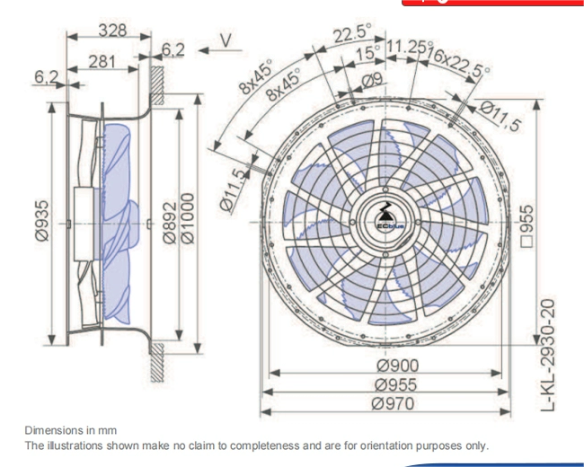 ZIEHL-ABEGG ZN080-ZIQ.GL.V7P3 High-Efficiency Axial Fan - 2.8KW 1100RPM Industrial