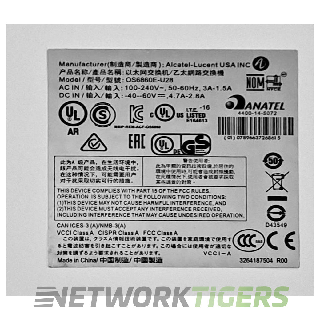 Alcatel-Lucent OS6860E-U28 OmniSwitch 6860 28x 1GB SFP 4x 10GB SFP+ Switch
