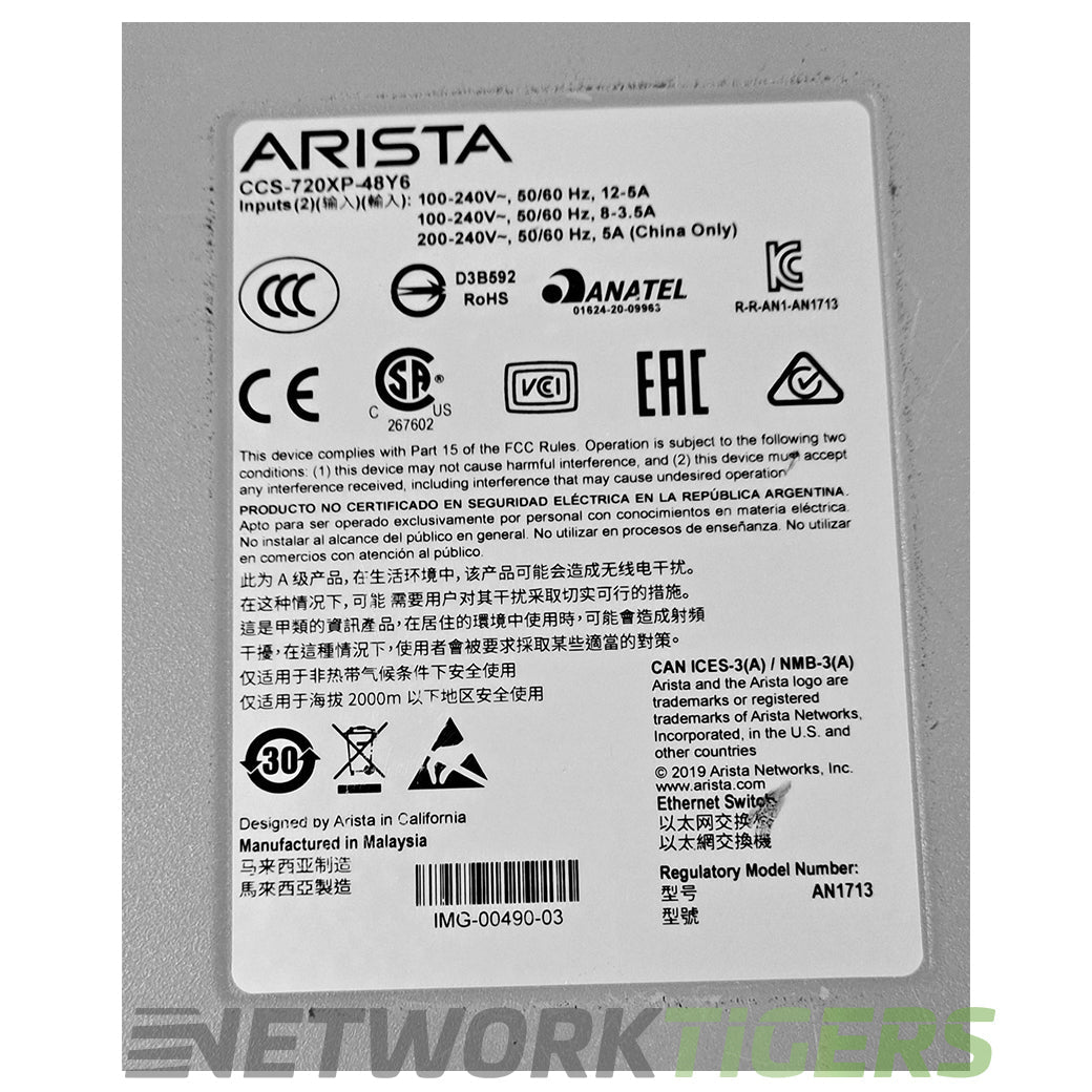 Arista CCS-720XP-48Y6-F 48x 1GB PoE RJ45 6x 25GB SFP28 F-B Airflow Switch