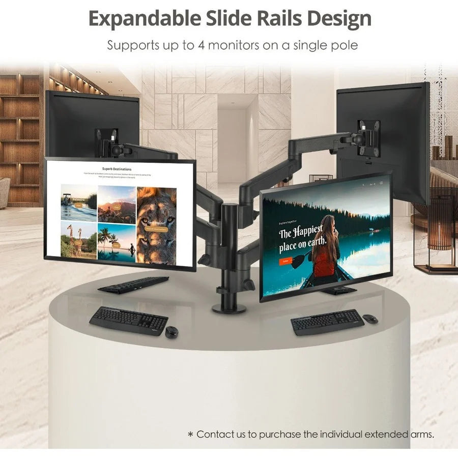 SIIG Dual Arm Pole Multi-Angle Replaceable Articulating Monitor Desk Mount - 14" to 30" - Max Load 17.6lbs each - Expandable Slide Rails Design - up to 4 monitors