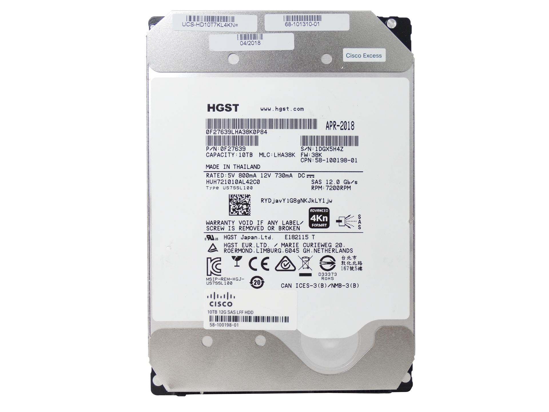 Cisco HGST 10TB 7.2K 12Gbps 4Kn SAS 3.5'' HDD Hard Drive (XGYWN-3RDPARTY)
