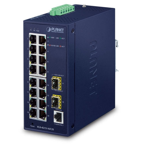 Planet IGS-4215-16T2S IP30 Industrial L2/L4 16-Port 10/100/1000T + 2-Port 100/1000