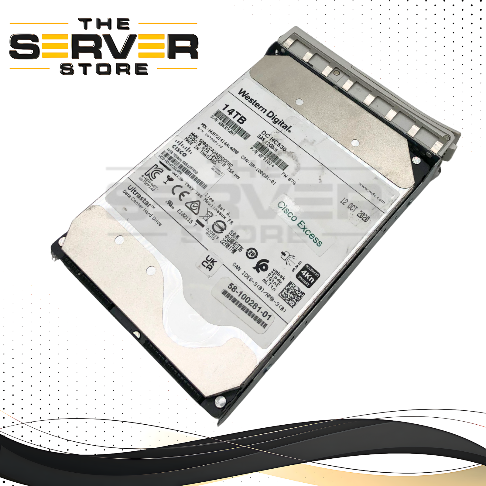 Cisco Western Digital Ultrastar DC HC530 14TB 4Kn 7.2K RPM SAS 12Gb/s 3.5-inch LFF Hard Drive (HDD) with Cisco Hot-Swap Tray. P/N: UCS-HD14T7KL4KN.