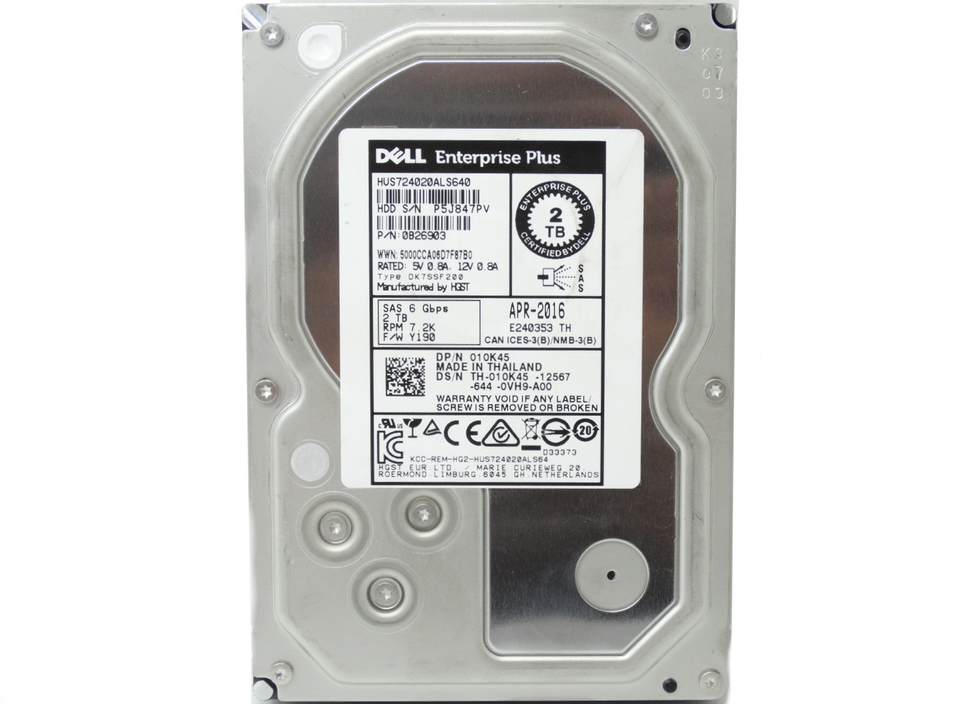 Dell Enterprise Plus 2TB SAS 6Gbps RPM 7.2K 3.5'' Hard Drive (10K45)