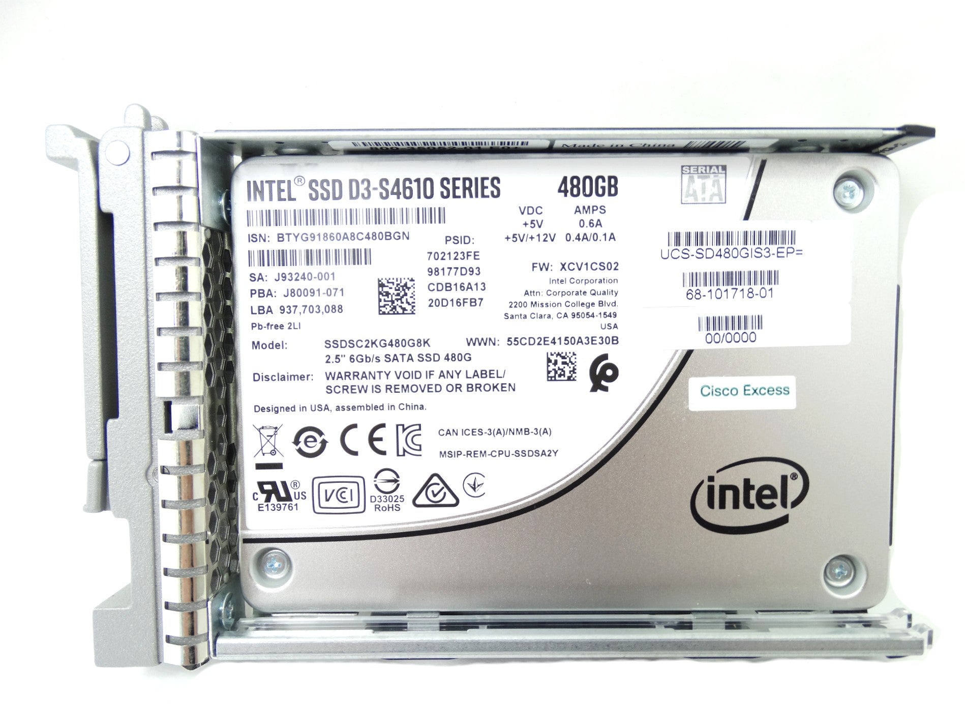 Cisco Enterprise Performance 480 GB SATA 6Gb/s 2.5'' SSD Solid State Drive (68-101718-01)