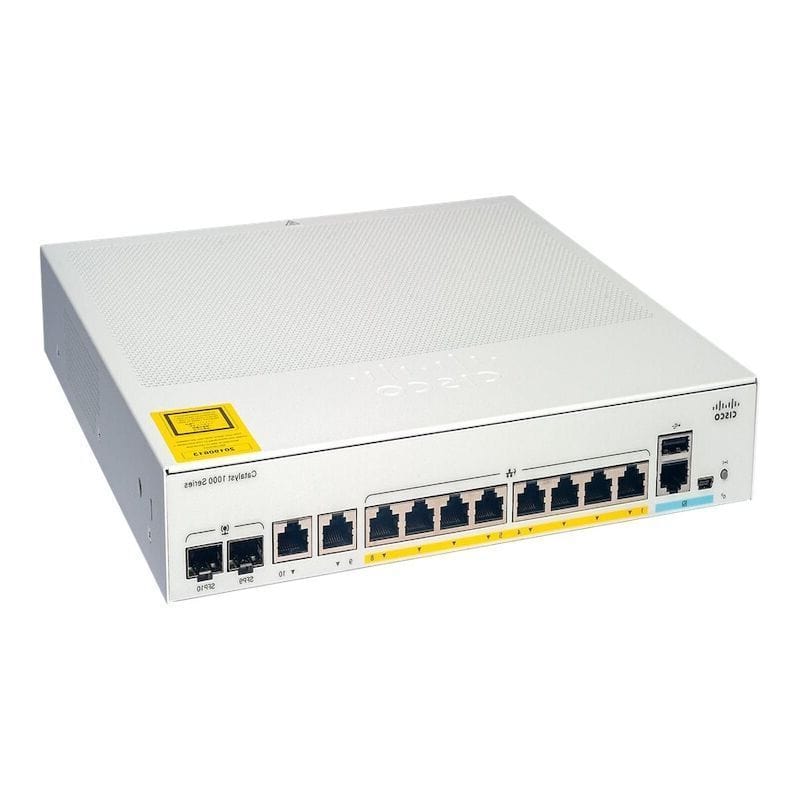 Cisco 8x 10/100/1000 Ethernet ports, 2x 1G SFP and RJ-45 combo uplinks Switch - C1000-8T-2G-L Refurbished