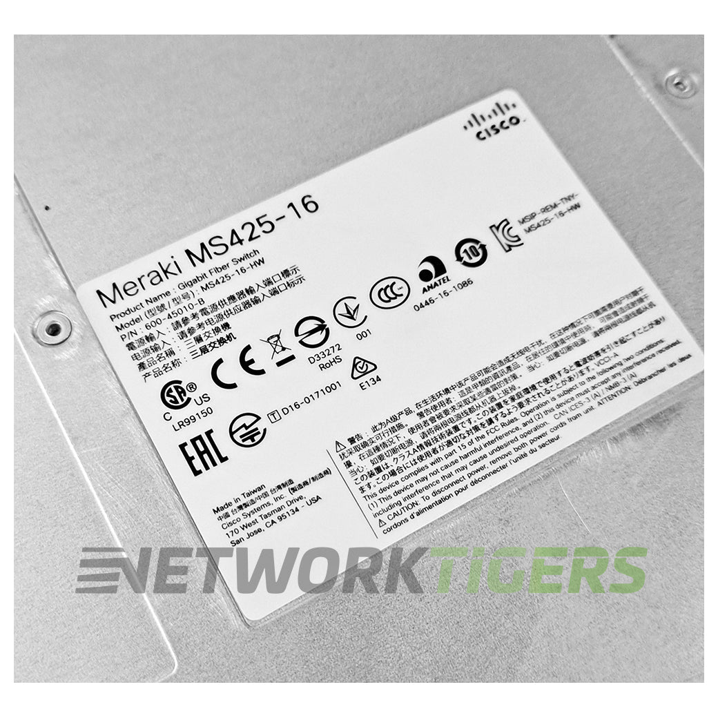 NEW Cisco Meraki MS425-16-HW 16x 10GB SFP+ 2x 40GB QSFP+ Unclaimed Switch