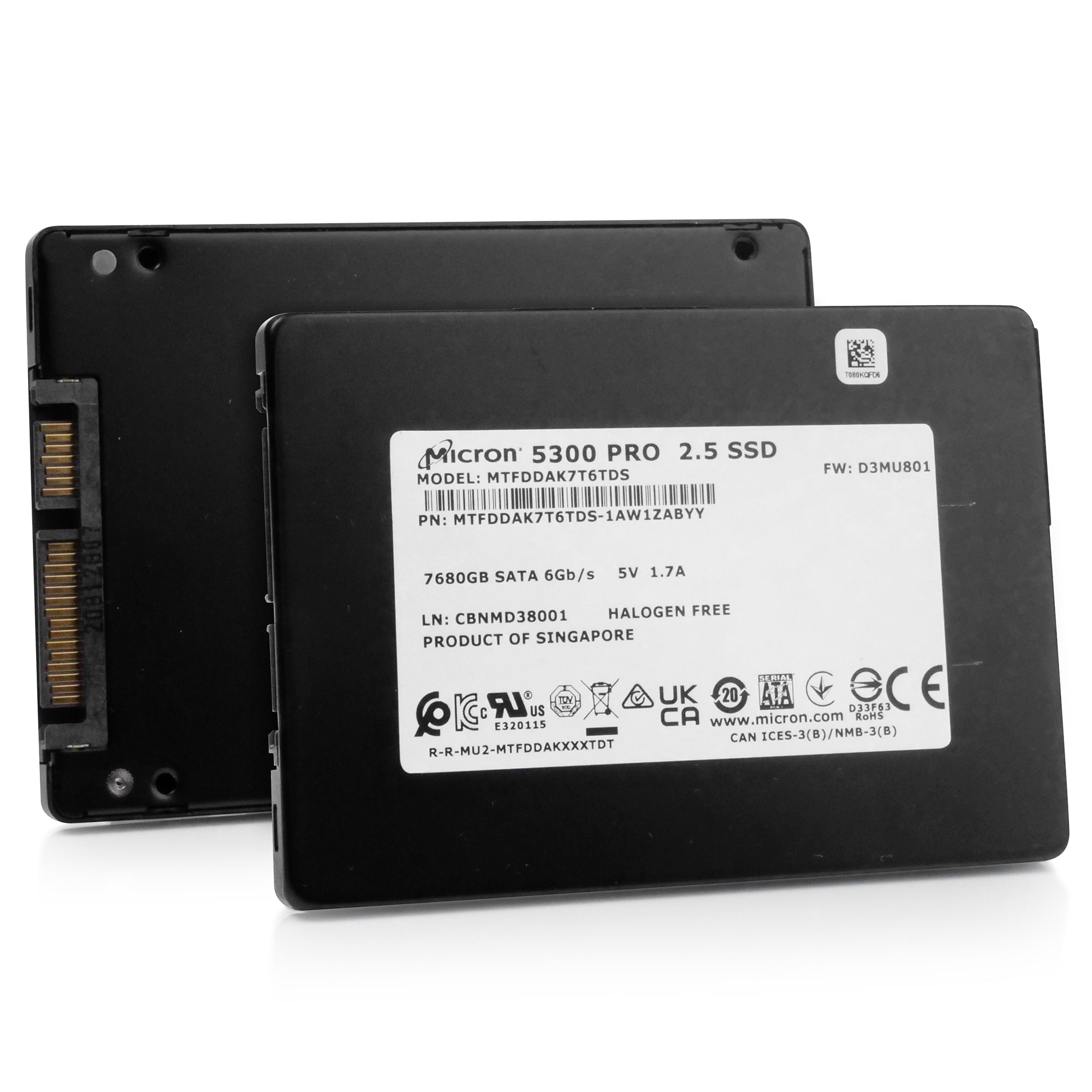 Micron 5300 PRO MTFDDAK7T6TDS-1AW1ZABYY 7.68TB SATA 6Gb/s 3D TLC 2.5in Solid State Drive